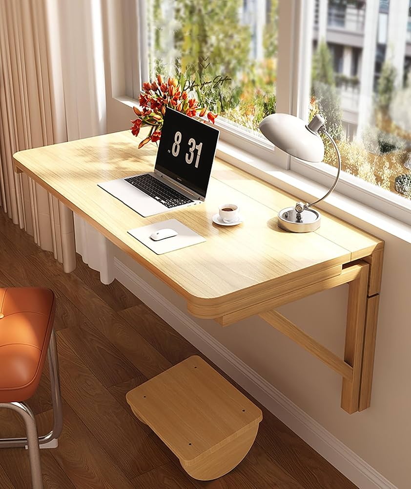 ステンレススチール製壁掛けドロップリーフテーブル、折りたたみ