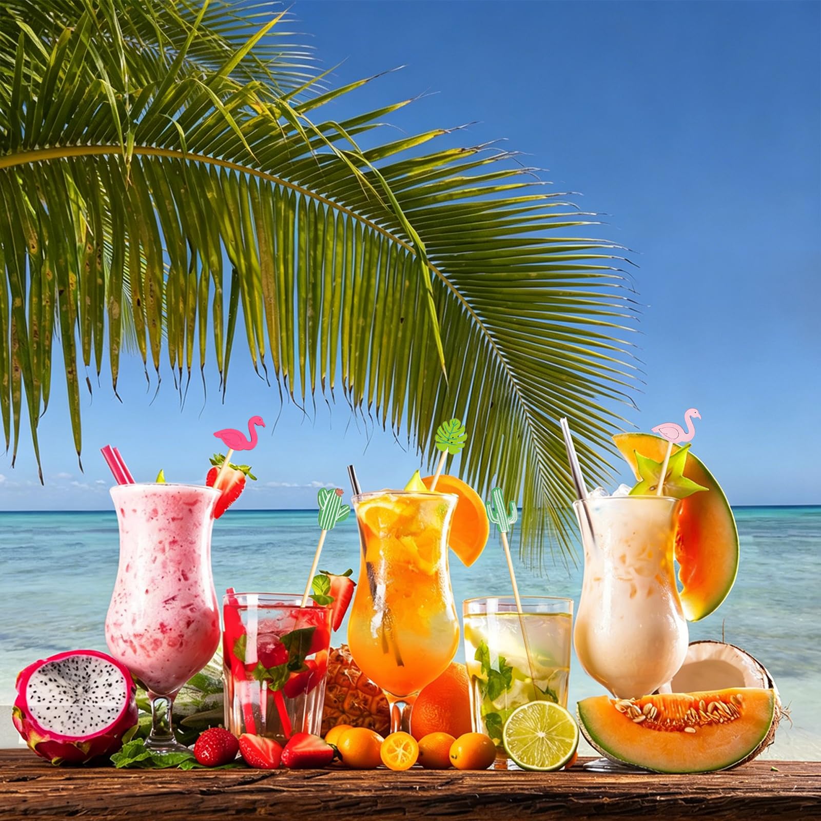 100 Pezzi Stuzzicadenti Cocktail Hawaii, Stuzzicadenti Decorativi Cocktail, Stecchini per Aperitivo, Bastoncini Cocktail Estivi, per Frutta, Feste, Dessert, Insalata, Cocktail per Decorazioni (A)