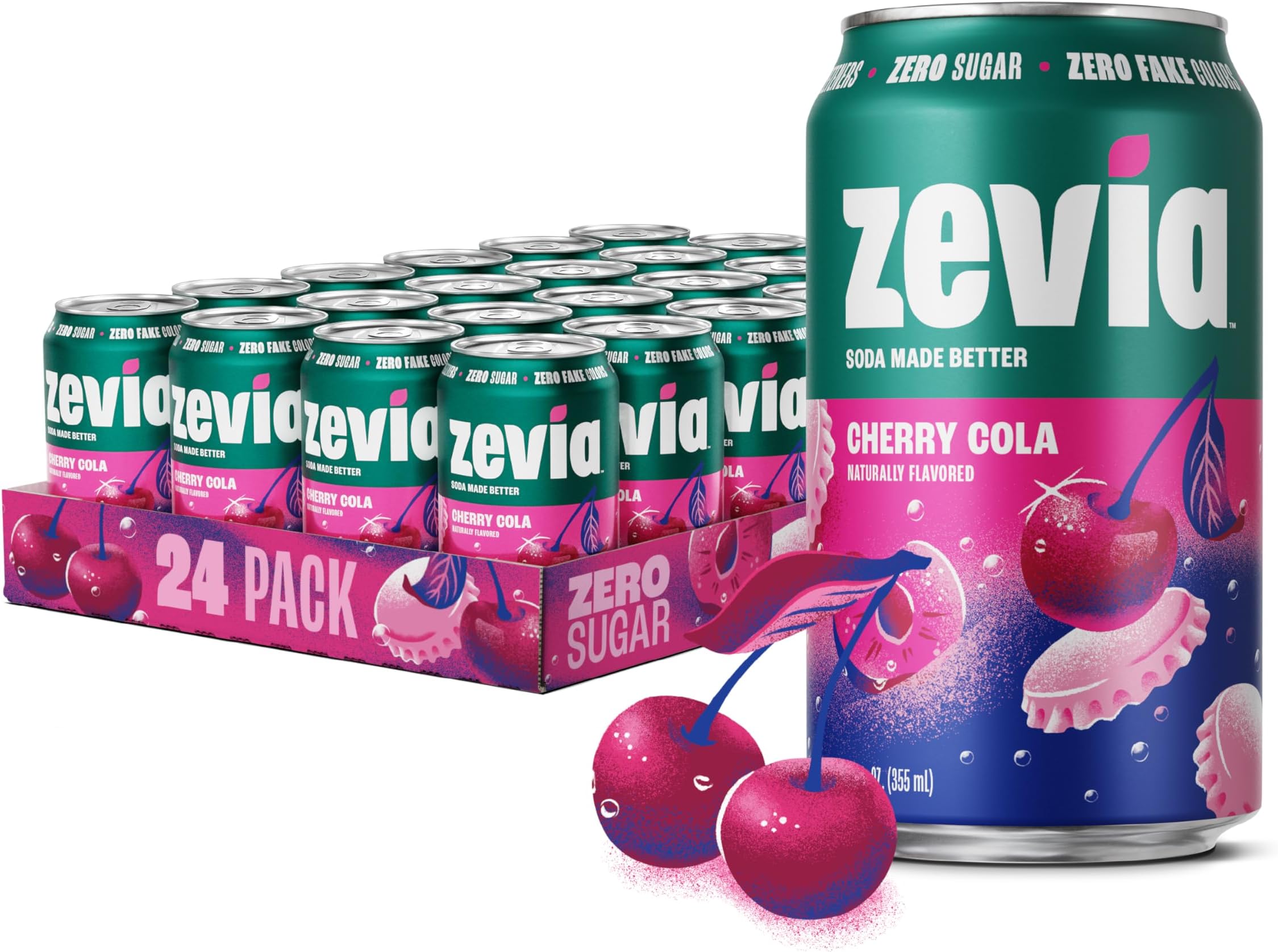 Zero Sugar Soda, Cherry Cola, 12 oz Cans (24-Pack) – Naturally Sweetened, Non-GMO Project Verified, Gluten-Free, Vegan
