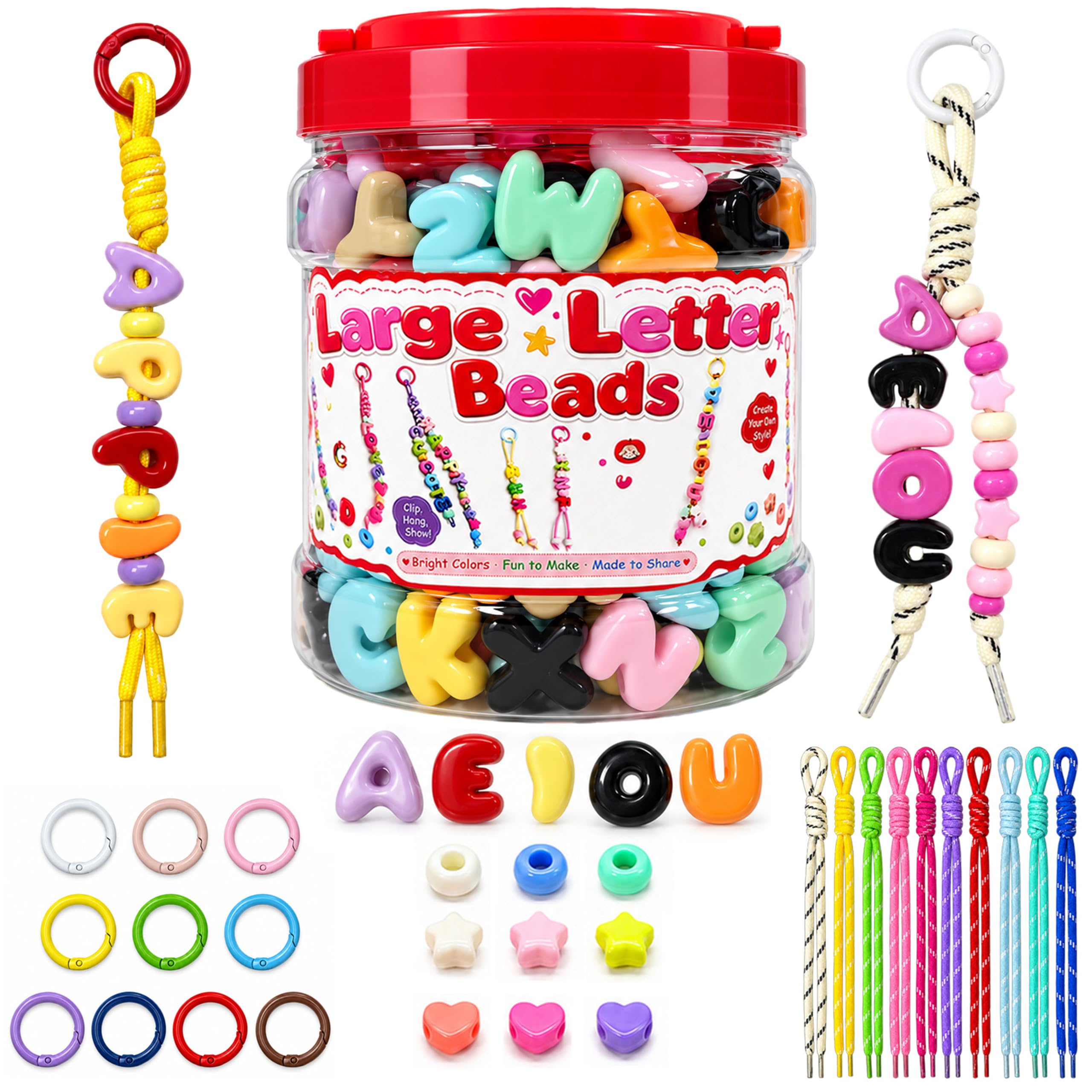 Kasmena 420Pcs Chunky Large Letter Beads DIY Keychain & Bracelet Making Kit
