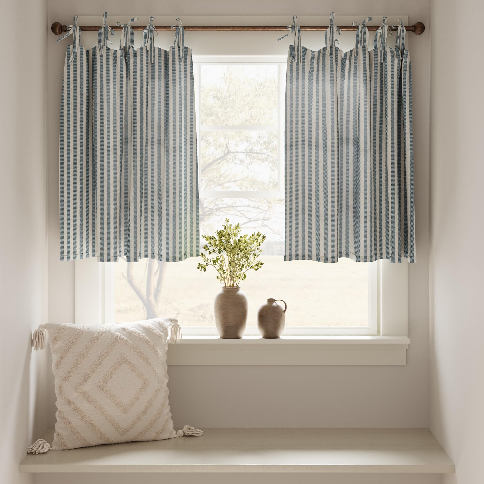 Amazon.com: jinchan Tie Top Linen Kitchen Curtains 24 Inches