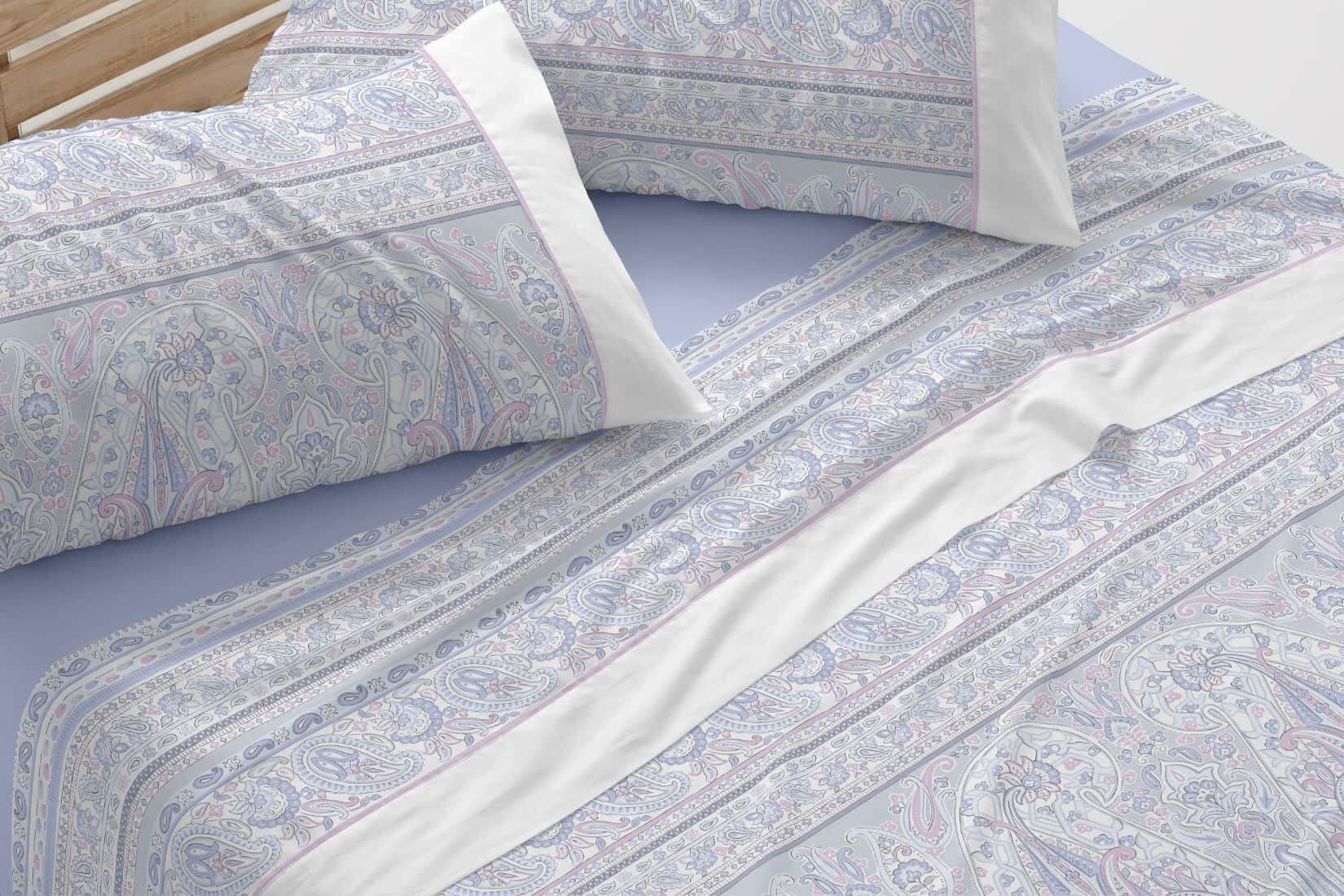 Burrito Blanco│Juego de sábanas, Cama de 150 (+ Medidas Disponibles)│Poliéster 50% Algodón 50%│Fácil Planchado│Diseño 529, Azul
