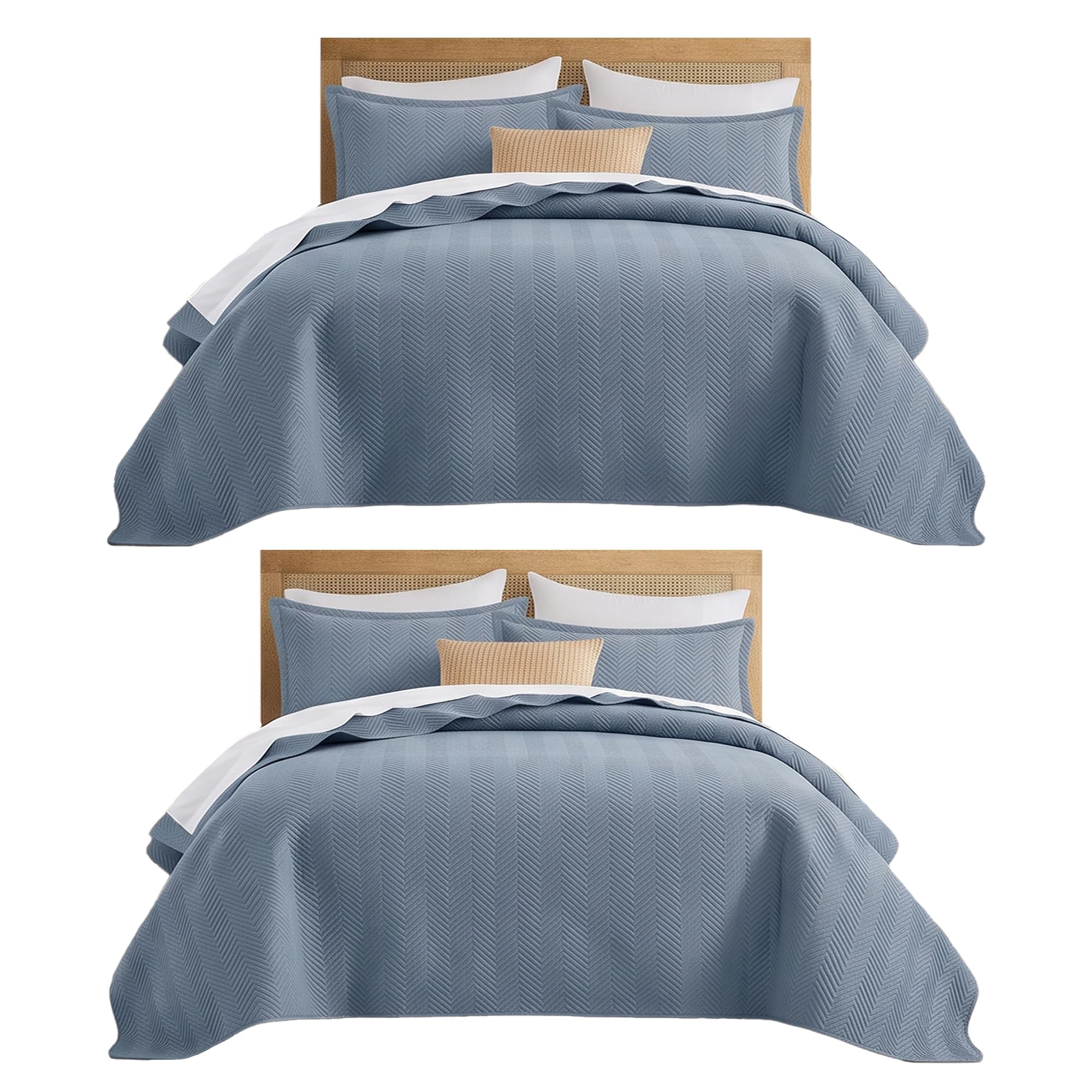 IR Imperial Rooms Twin Quilt Set Washed Blue Bedspread Wave 2 Pack
