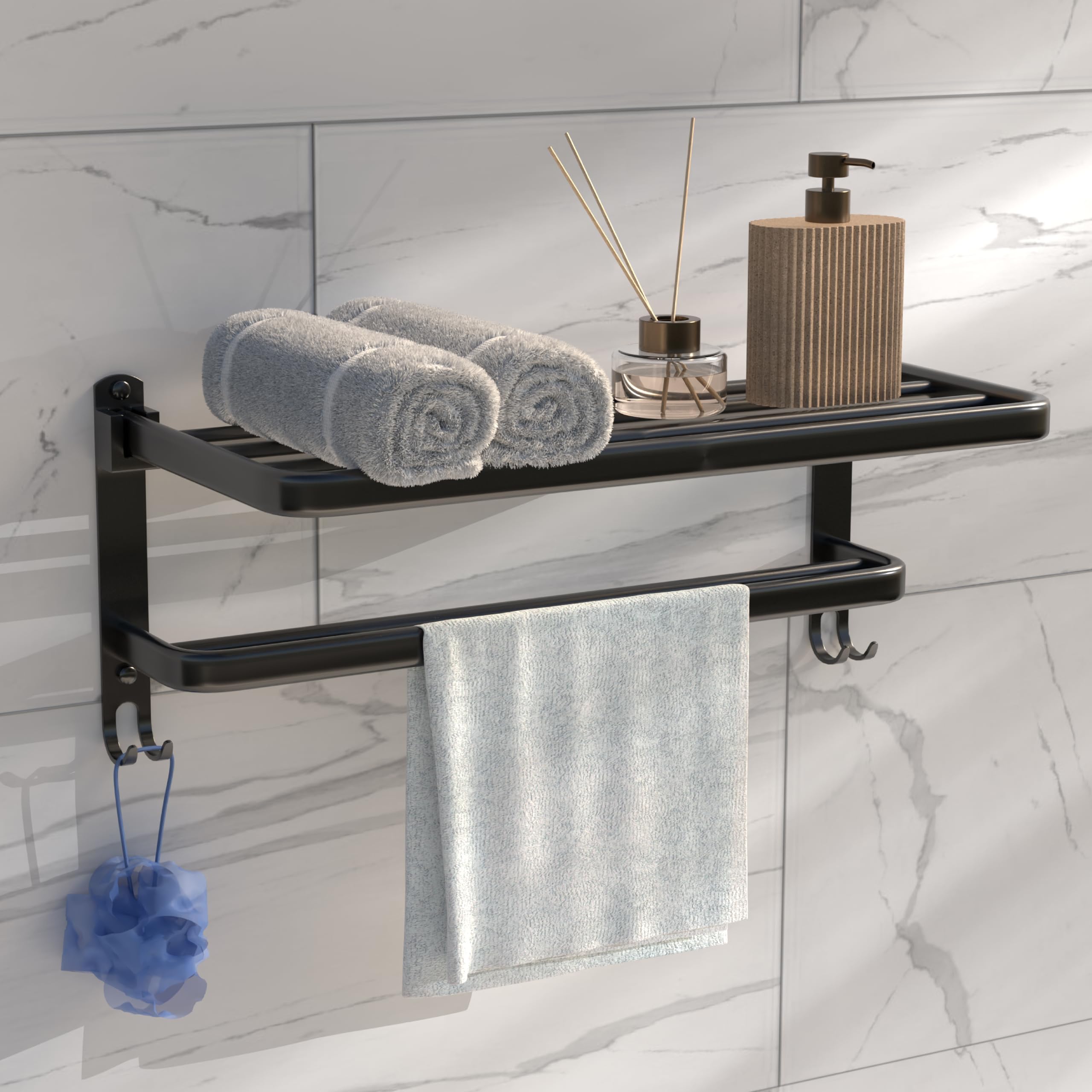 Lifelong Bathroom Shelf for Storage | Wall Mounted Washroom Rack with Hook | Double Layer Multipurpose | Strong and Durable | Rust & Scratch Proof -Accessories (LLBATR03, Black)-image-41