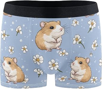 visesunny Mens Underwear Boxer Briefs Hamsters Flower Mens Trunks Underwear for Men Soft Breathable Comfort Stretch Waistband