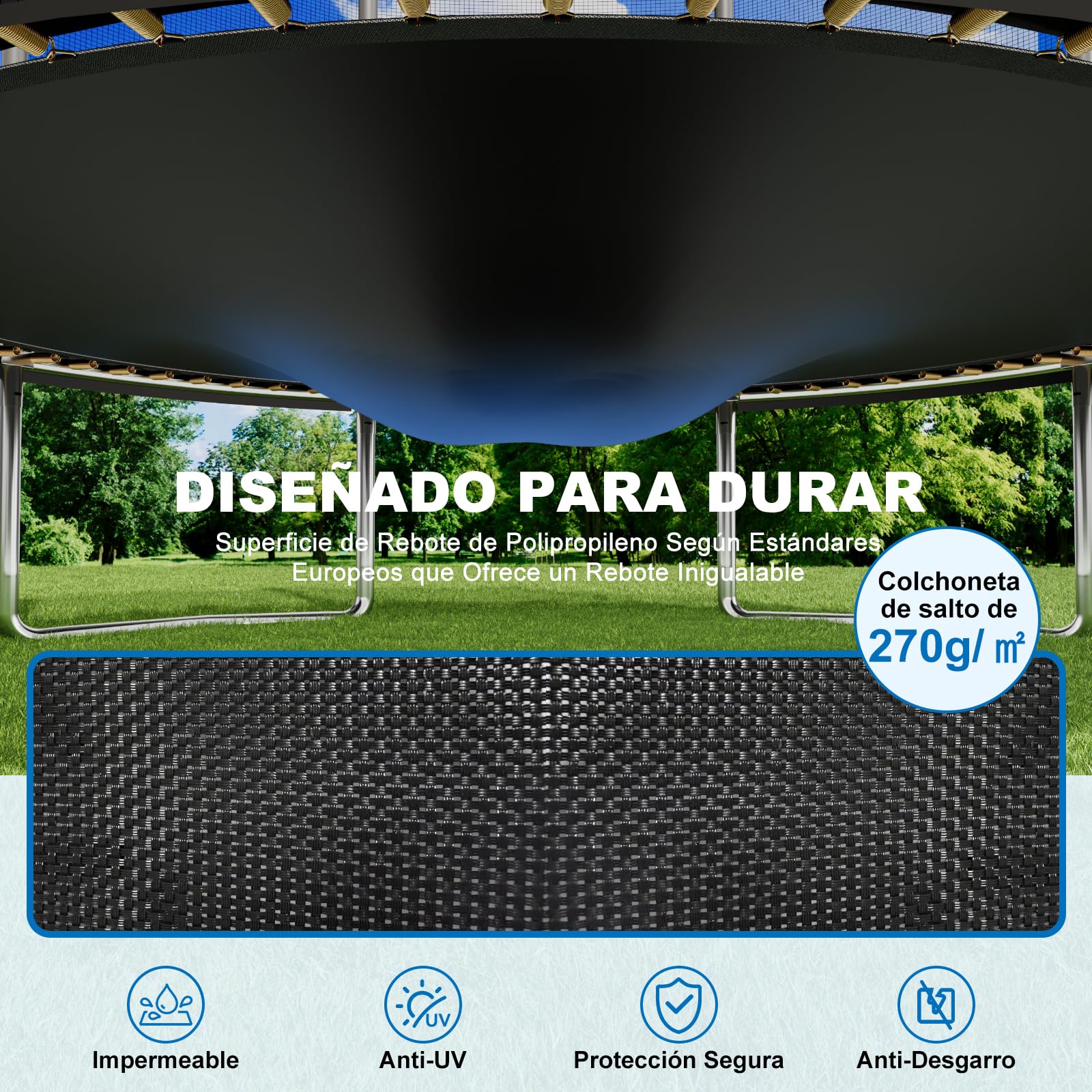 Devoko Cama Elástica Exterior para Niños Ø 183/228/305/366/427 cm, Trampolines para Niños con Malla de Zapatos, Escalera, Red de Seguridad, Capacidad de Carga 50-150 kg