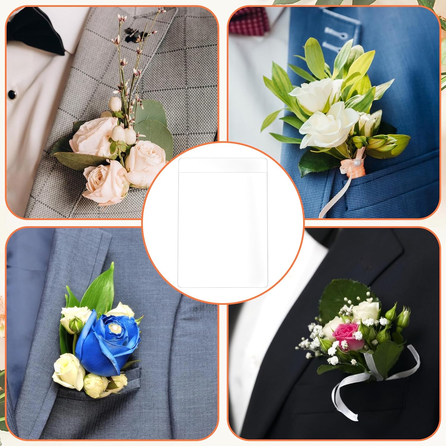 30pcs Pocket Boutonniere Plastic Sleeve,Pocket Boutonniere for Men