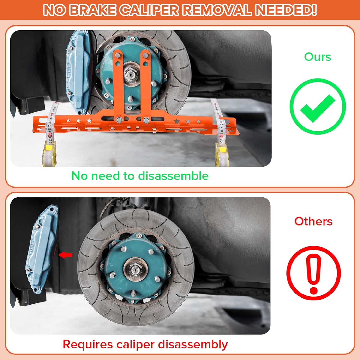 Wheel Alignment Tool with 2 Measuring Tapes, Upgraded Automotive Toe Alignment Tool for Home Use, Compatible with More Vehicle Models, Orange, Toe Plates