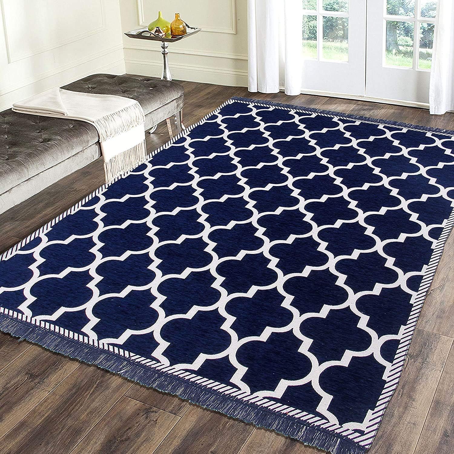 5D Designer Superfine Exclusive Velvet Carpet | Rug | Living Room | Bedroom | Hall | School | Temple | Bedside Runner | 5 Feet x 7 Feet | - NavyBlue