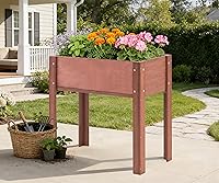 Vista 7 de Cama de jardín elevada con patas (31 x 16 x 31 pulgadas), maceta elevada de madera maciza para exteriores