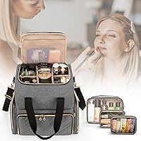 Vista 8 de LUXJA Bolsa de maquillaje de viaje grande con 3 fundas extraíbles, Gris