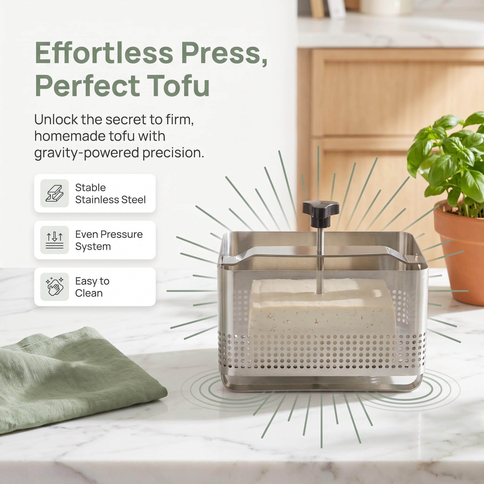Pressa per tofu in acciaio inox, pressa per formaggio vegano per