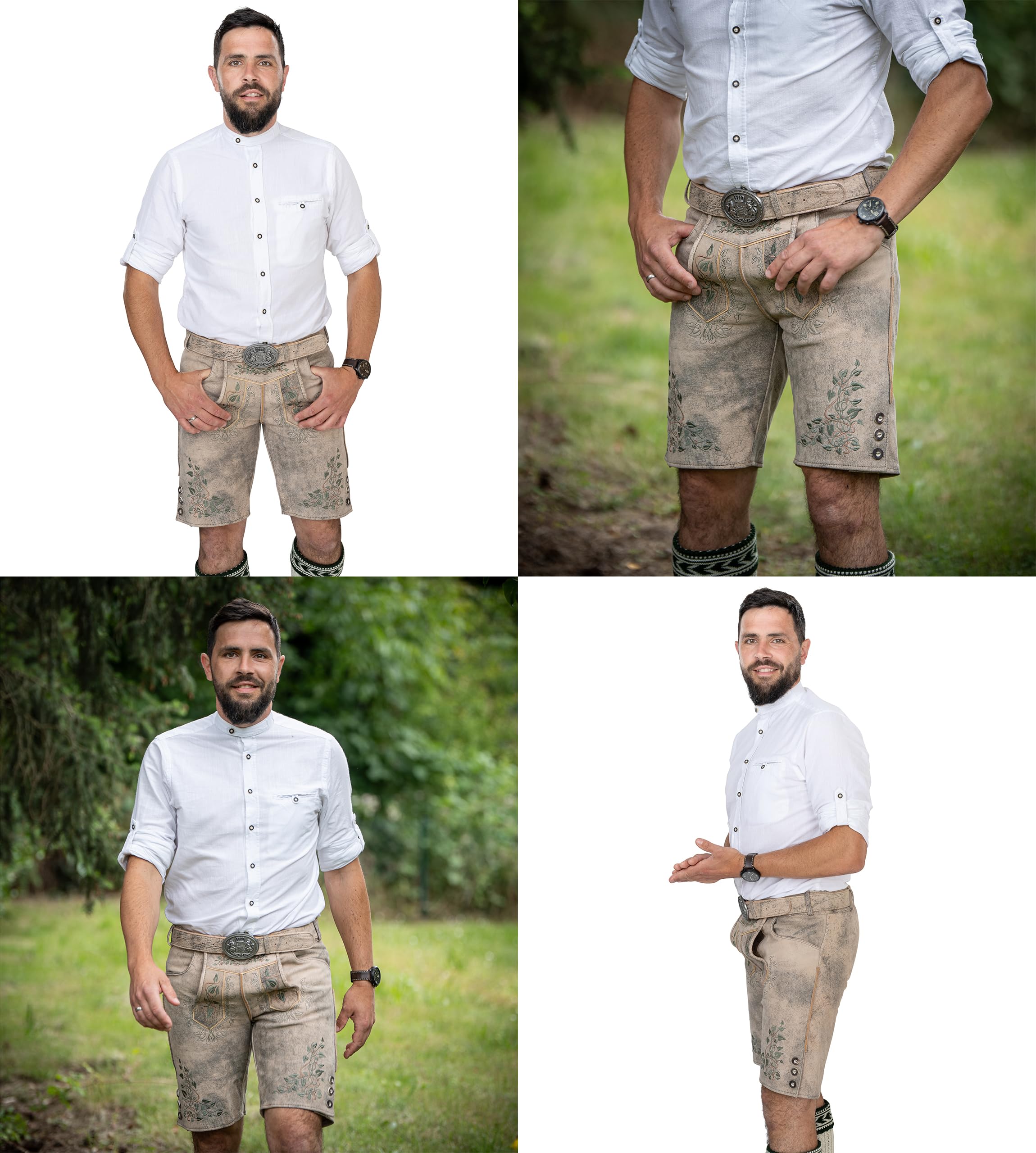Schöneberger Trachten Couture Herren Lederhose kurz, Nubuk-Leder Trachtenhose für Oktoberfest, Trachtenlederhose gespeckt Sepp