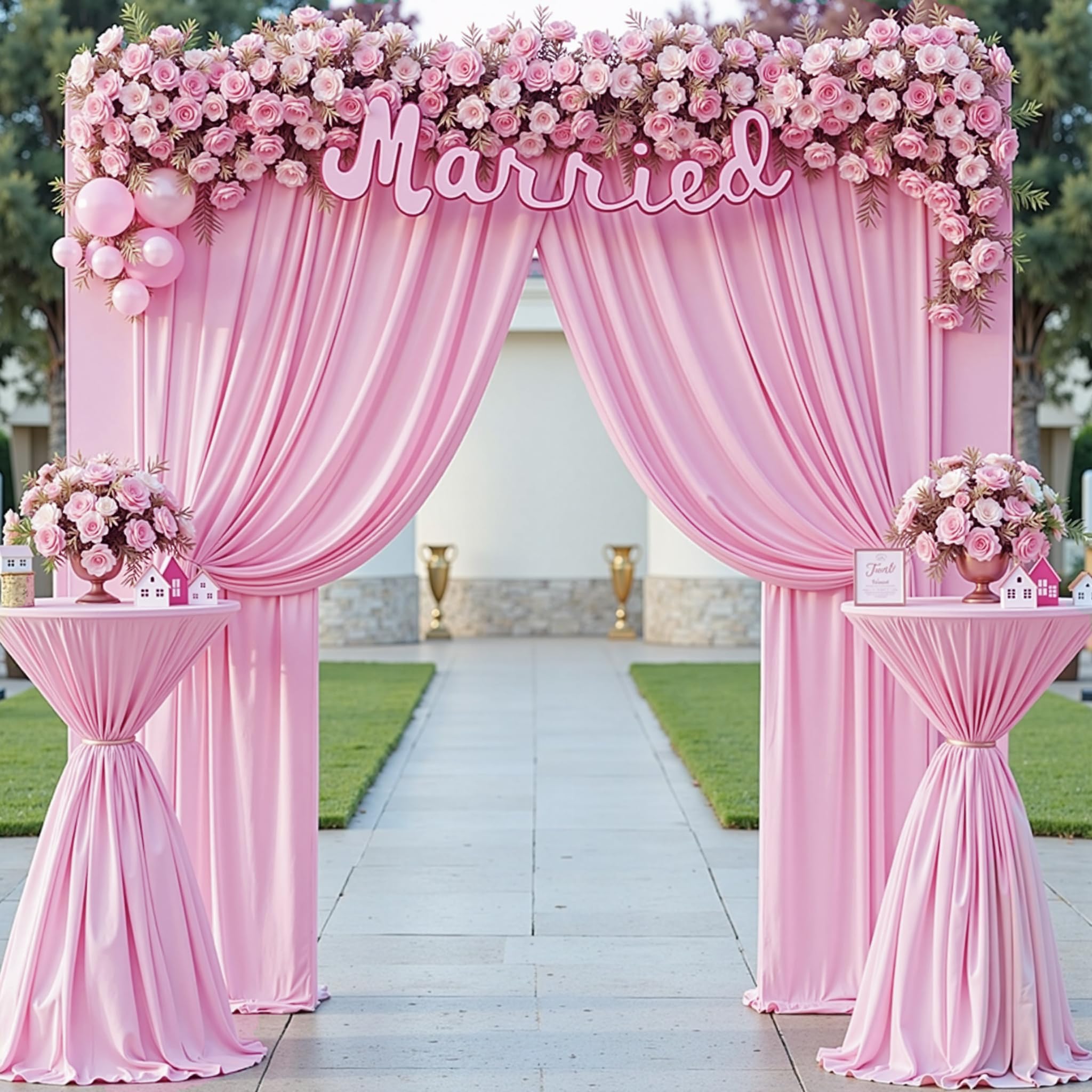 10ftx40ft Baby Pink Wrinkle-Free Backdrop Drapes, 8 Panels 5ftx10ft Backdrop Curtains for Party, Wedding, Birthday