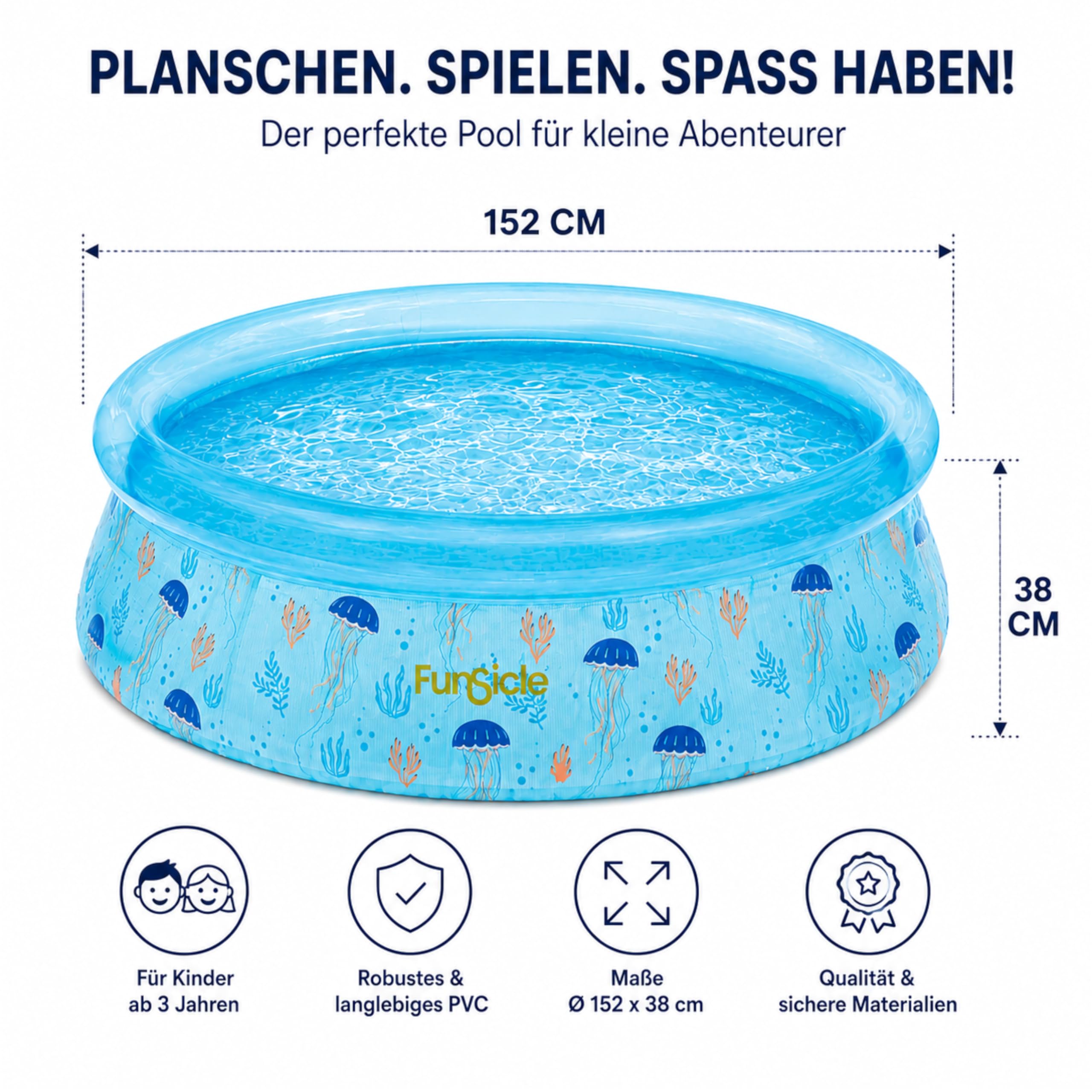 HAF - Swing Quick-Up Pool in transparent (Ø 152 x 38 cm) | ca. 400 Liter | Selbsttragender Swimmingpool (rund) | Garten Planschbecken aufblasbar für Kinder und Erwachsene - kein Werkzeug nötig