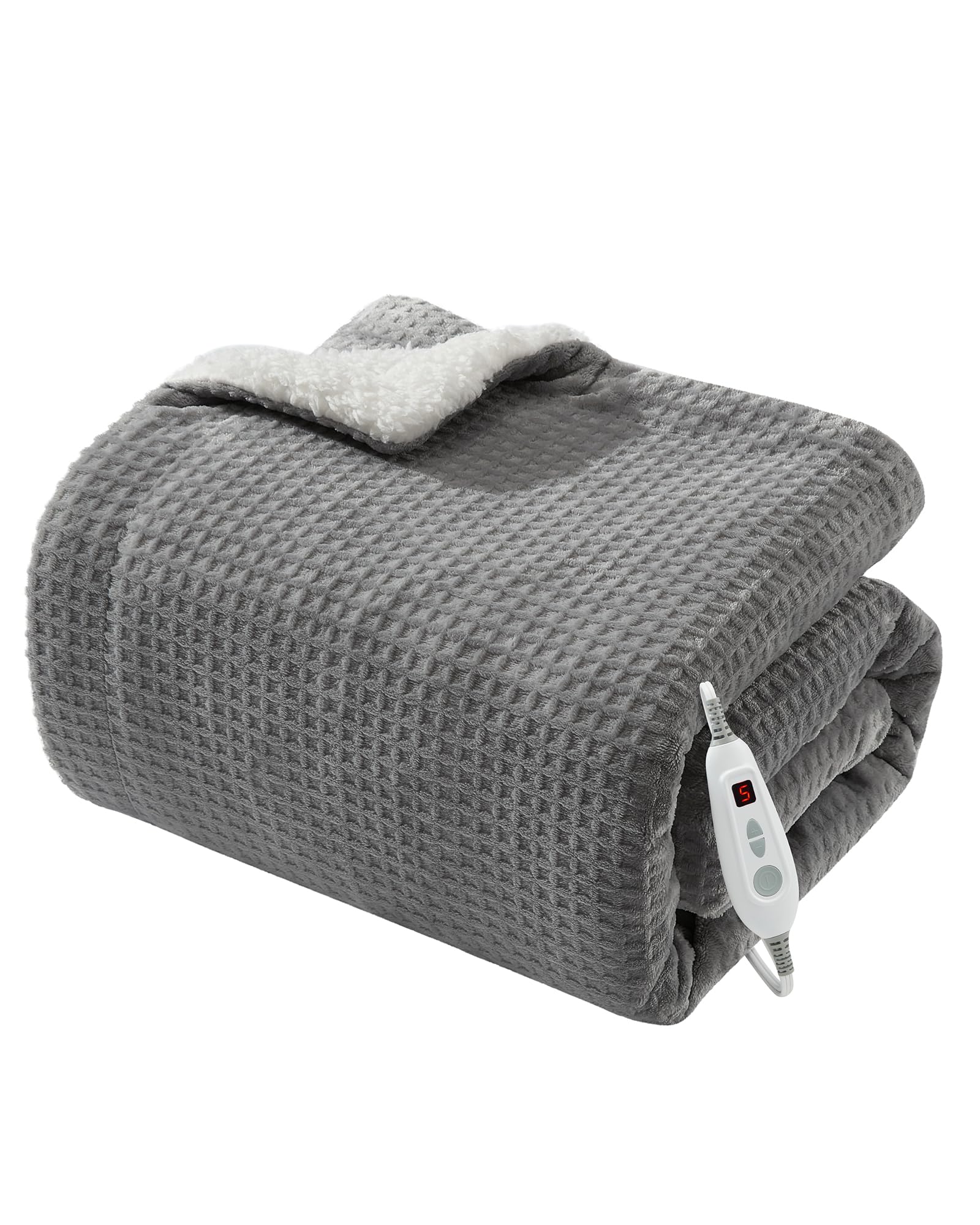 Luxury Heated Throw Blanket, Softable Electric Throw Blanket with 6 Heat Settings & 10H Auto Shut-Off, Heating Blanket with LCD Controller, Machine Washable, 130 x 160 cm, Grey