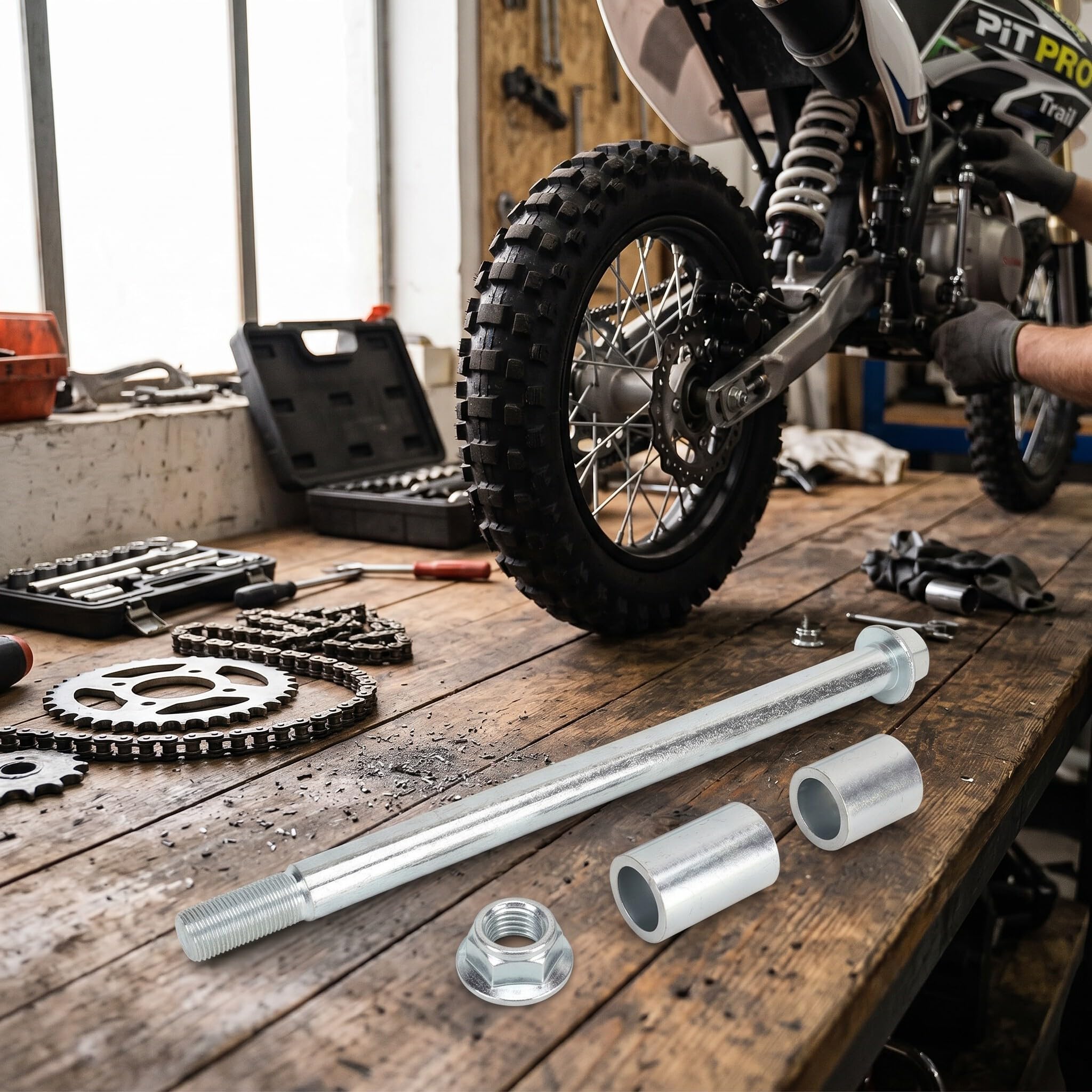 Aramox Essieu Avant Arrière Tout-Terrain, 220 mm avec Bagues, Compatible avec Pit Pro Trail Dirt Bike, Boîtier Poli, 15 mm