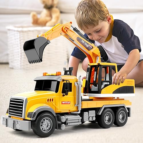 Miniatura 7 de Dwi Dowellin Transporte de camiones de juguete con coche de carreras para niños pequeños, regalos de cumpleaños para niños pequeños de 3, 4, 5, 6