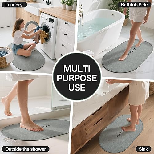 Miniatura 7 de Tapete de baño antideslizante con respaldo de goma mejorado, lavable y delgado, para suelo de baño, alfombras de baño tejidas absorbentes, de secado