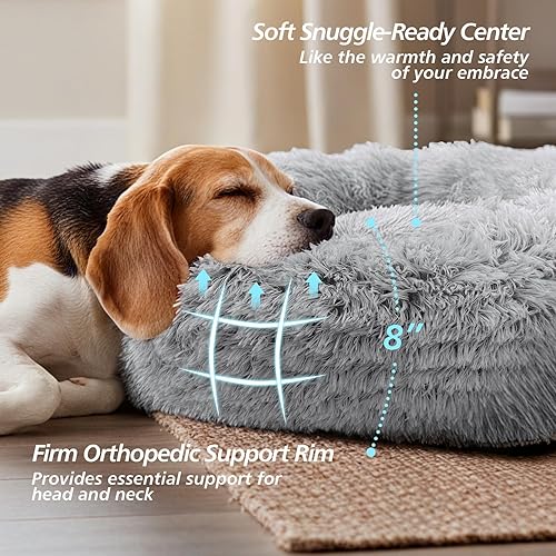 Miniatura 3 de JOLLYVOGUE Cama calmante para perros de tamaño mediano, cama mediana con forma de dona antiansiedad, 27 pulgadas, cama redonda para gatos de piel