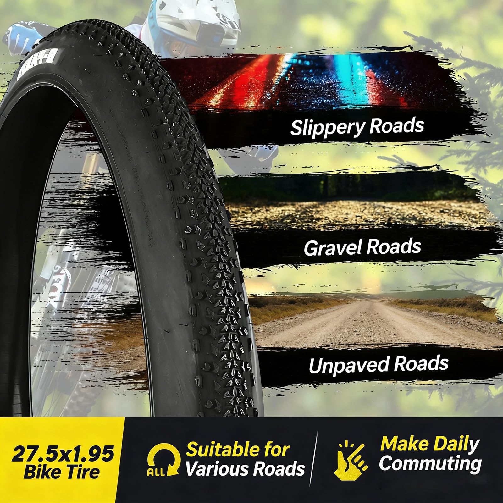 2PCS 27.5x1.95 50-584 Opona Rowerowa Odporna na Przebicia, do MTB i Jazdy Miejskiej, Wzór All-Terrain, Wzmocniona Ścianka Boczna, Niska Oporność Toczenia