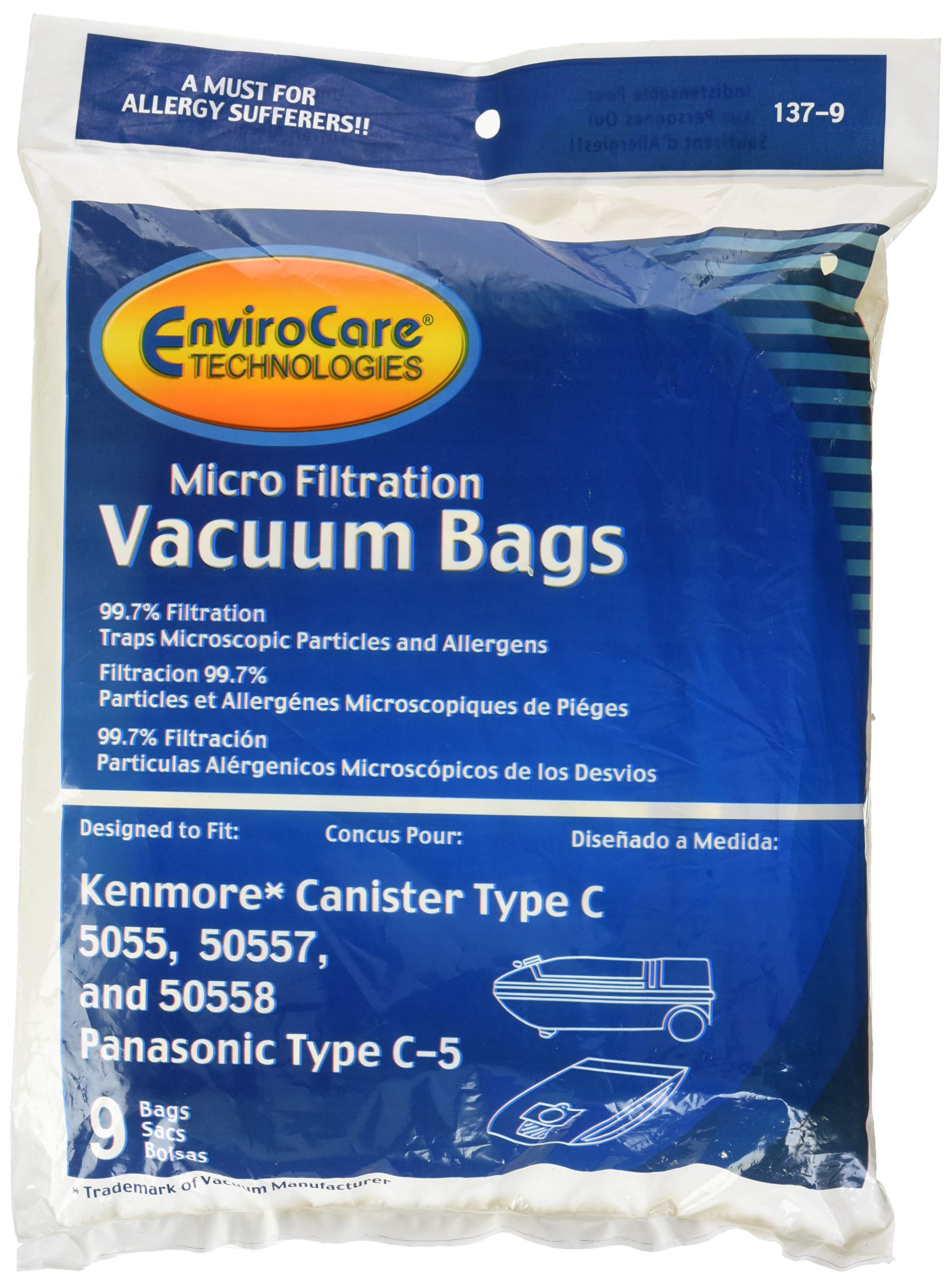 EnviroCare 137-9 Kenmore Mircrofiltration Canister Vacuum, 9 Pack, C-5 (9 Bags), Multi
