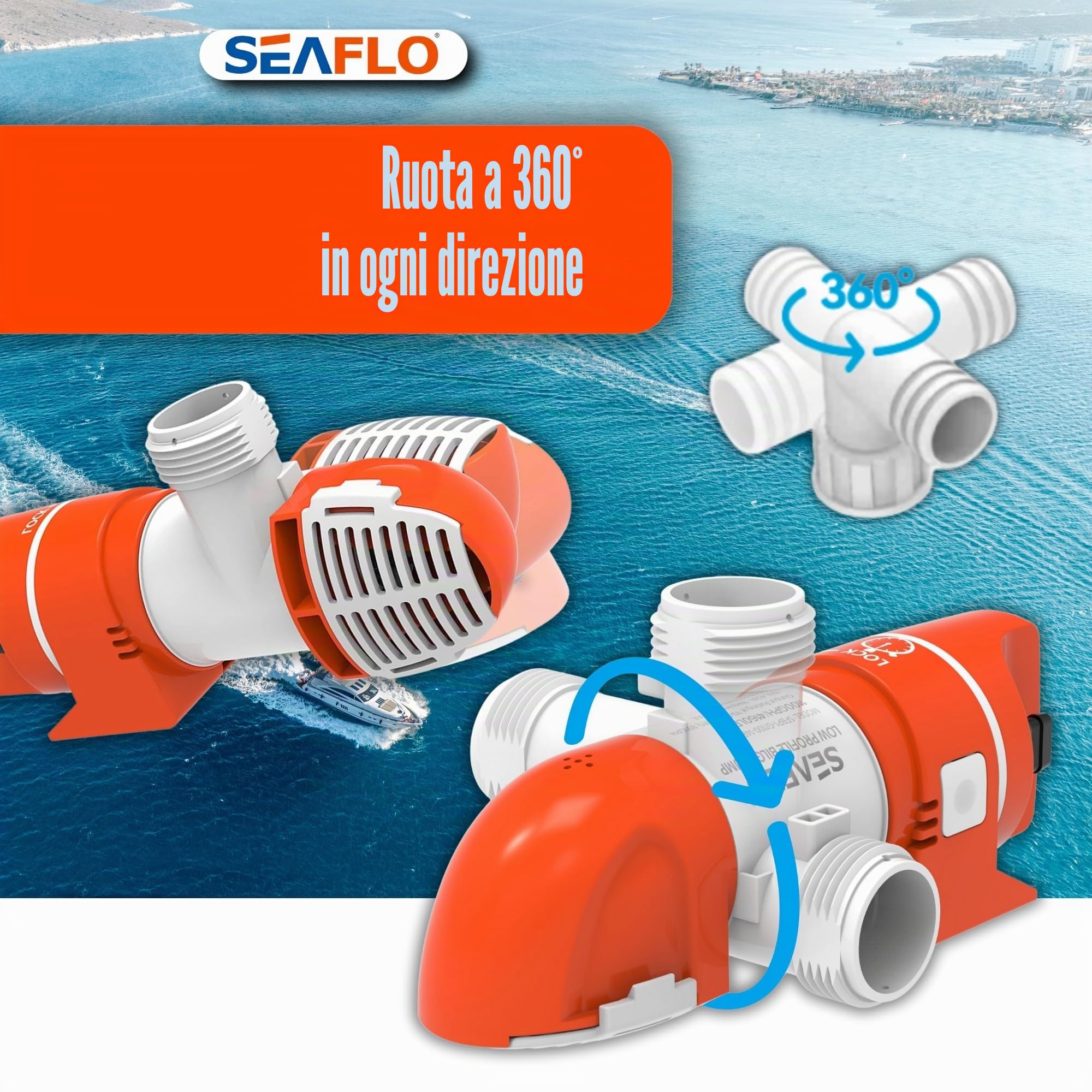 SEAFLO Pompa di sentina non automatica a basso profilo serie 14C 12V 1100 GPH | Valvola di ritegno, design a scatto, installazione a 360° e garanzia di 4 anni per marina, barca, yacht