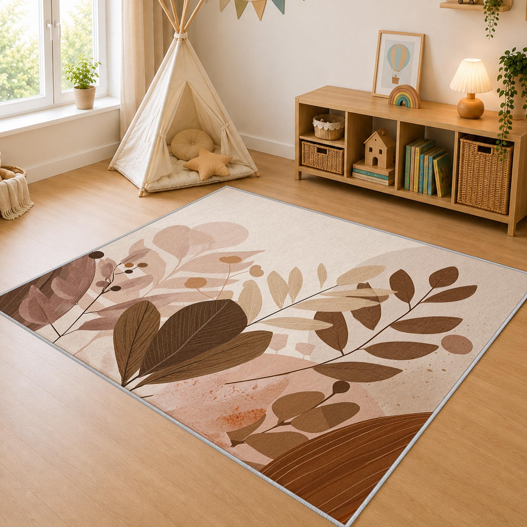 Générique Tapis Salon Milieu du Siècle Rétro 150x210 Grand Tapis Feuilles