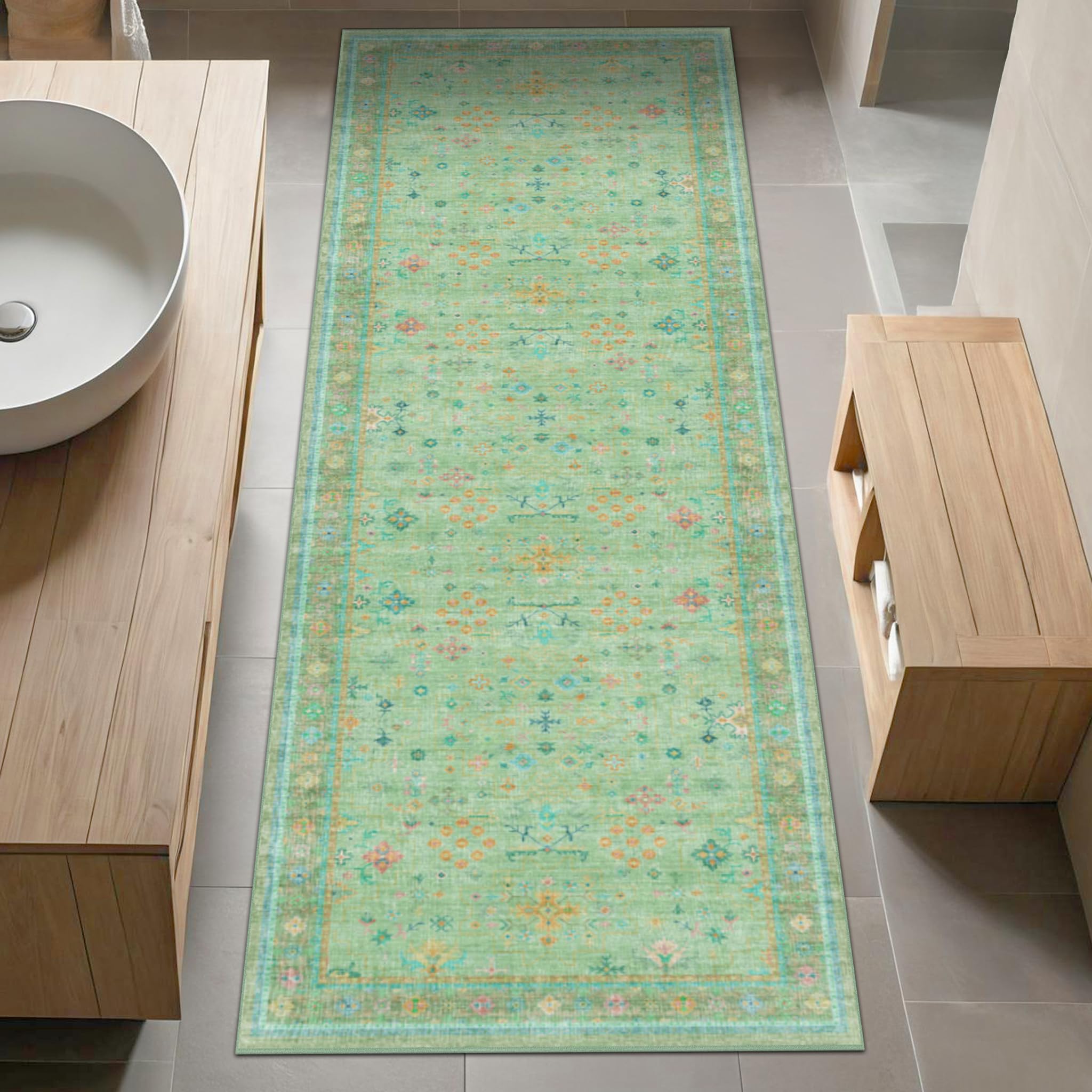 Amazon.com: Sage Green Bathroom Runner Rugs - Washable 2x6 Runner Rug ...
