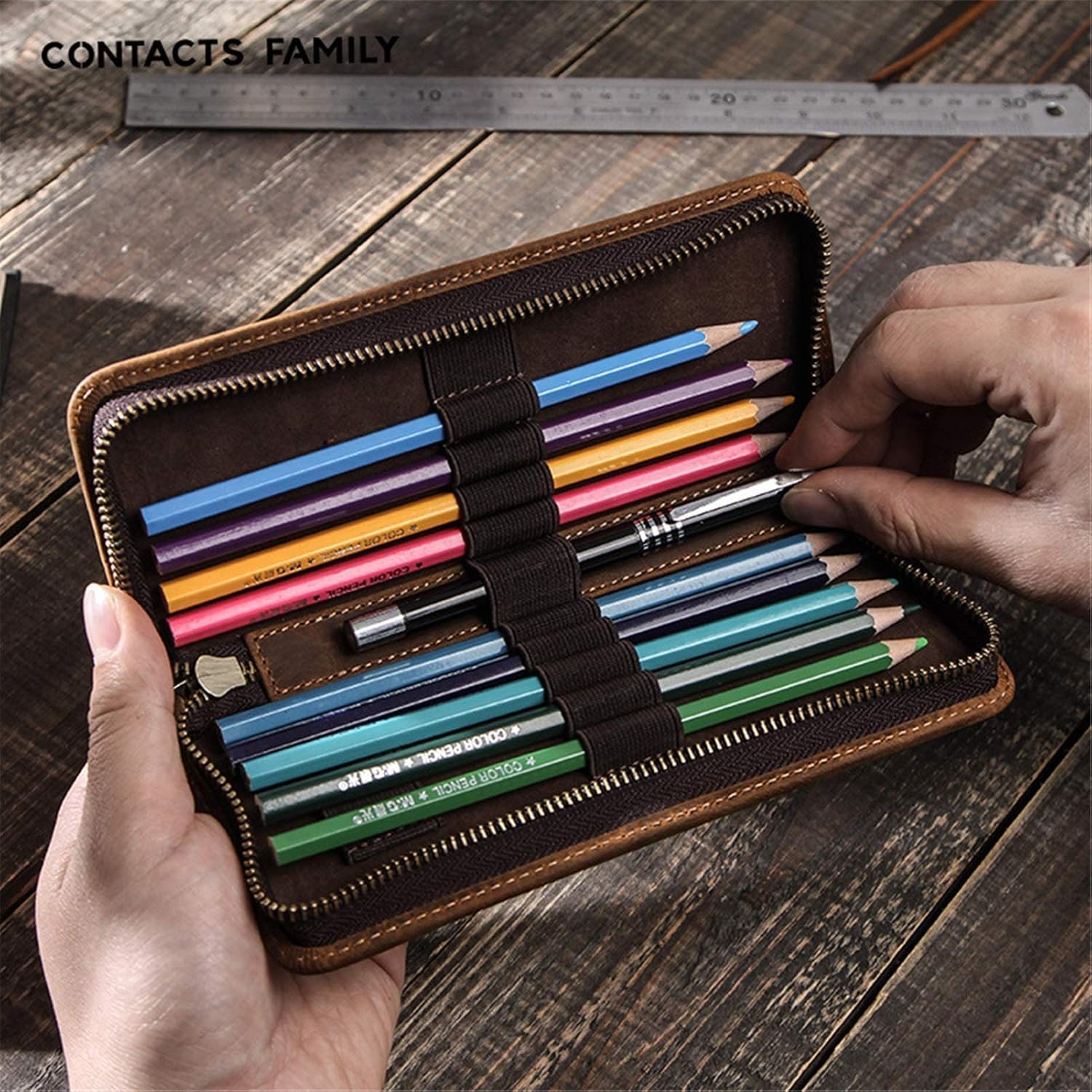 Etui na piórniki Etui ze skóry naturalnej Etui na długopisy Klasyczne akcesoria do pracy Bagaż podręczny dla młodych uczniów (kolor: kawa Rozmiar 20x8x2,5 cm) (kawa)
