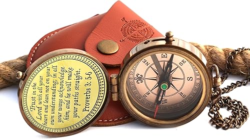 Miniatura 4 de Trust in The Lord with All Your Heart Proverbios 35-6 Brújula grabada direccional de latón macizo, regalos para graduación, cumpleaños, bautismo,