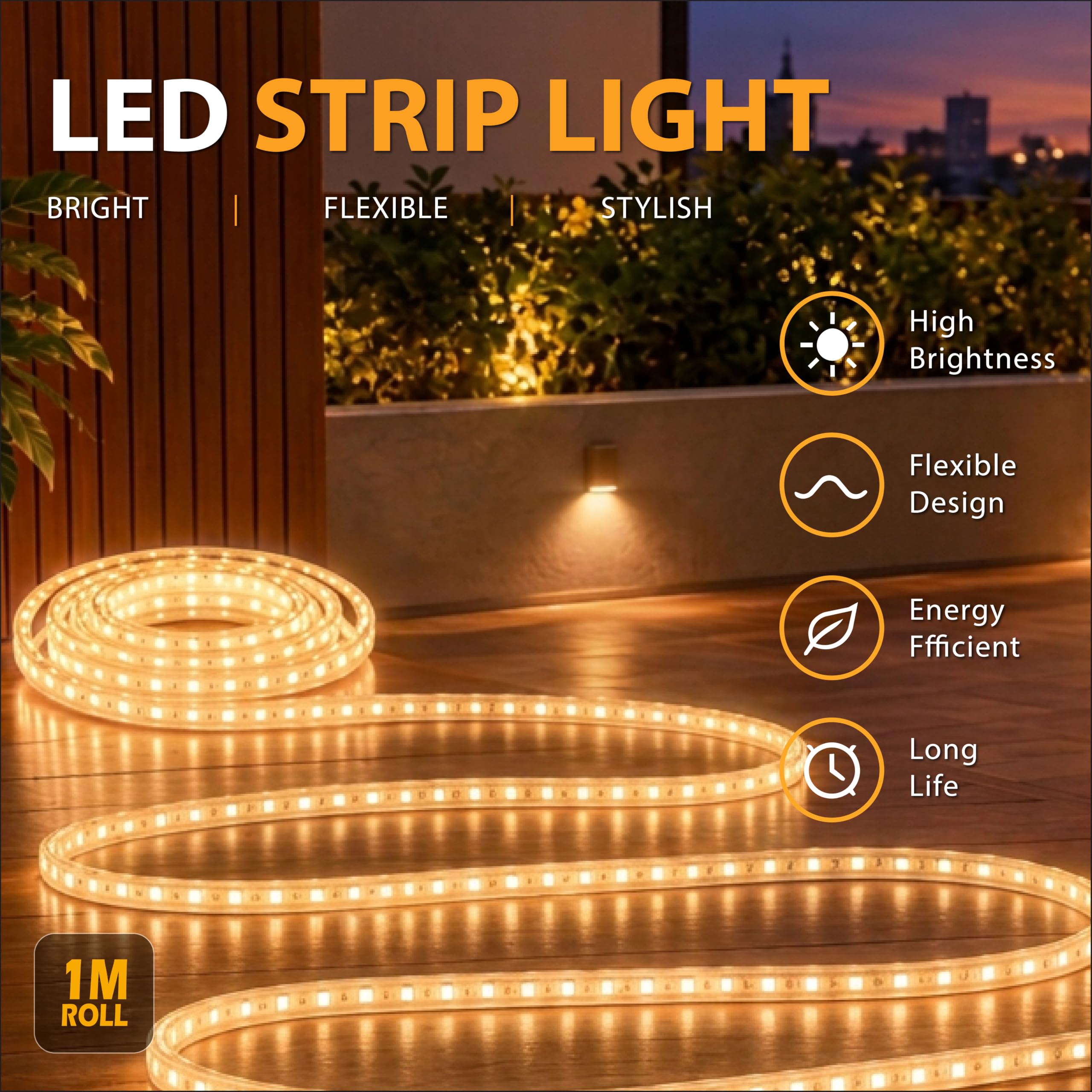 Forus LED Rope Light - Warm White, Waterproof Decor -2