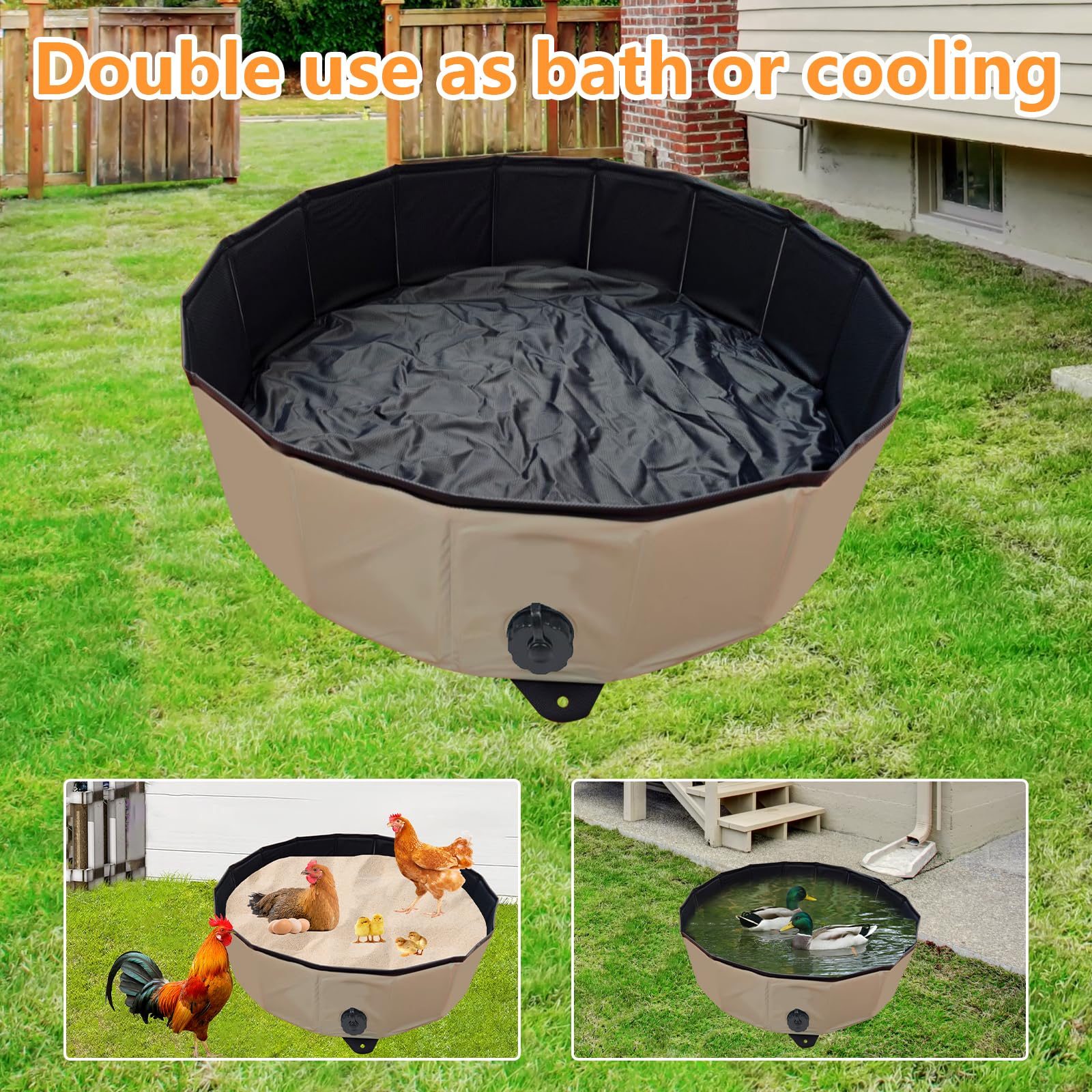 Pollo Baño de Arena Bañera Plegable para Gallinas, Recipiente de Limpieza PVC Portátil