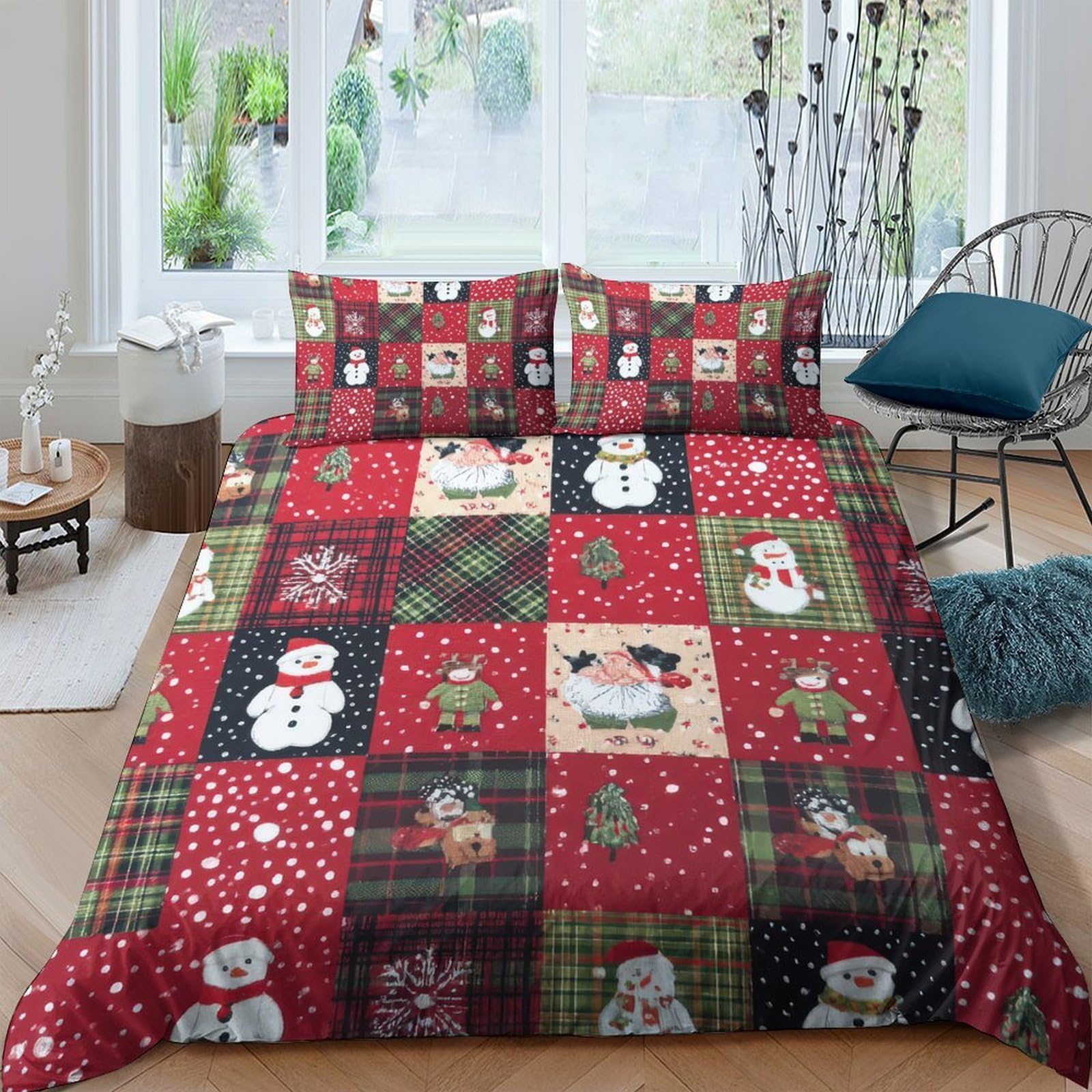 Ctjqhvkz Style-4 3D Printed Christmas Patchwork Fitted Sheet Microfiber Red Green Snowman Bed Cover For Bedroom Guest Room Decor Single（135X200cm）