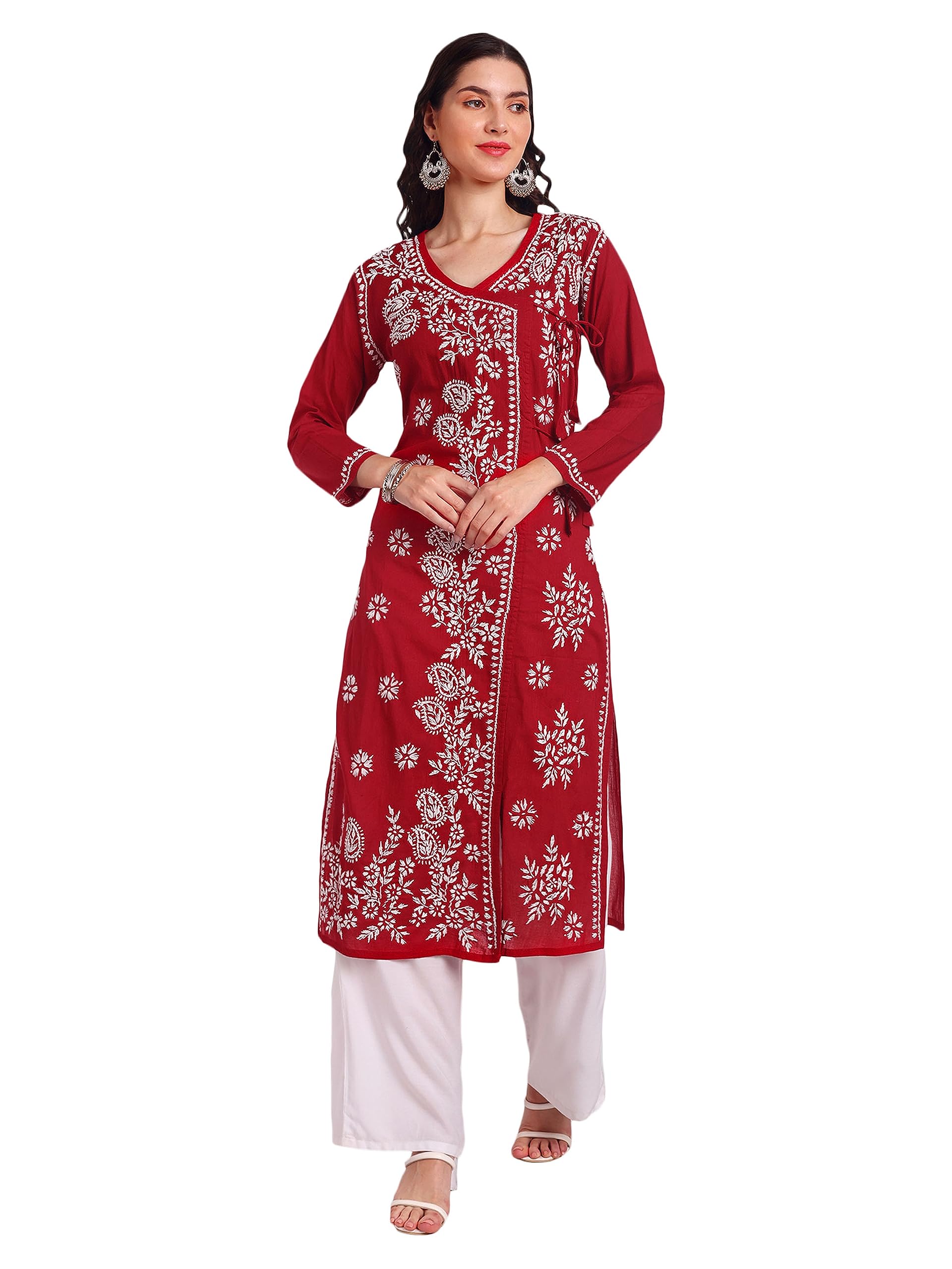 Seva Chikan Hand Embroidered White Georgette Lucknawi Chikankari Saree for Women SCL2331, White, One Size