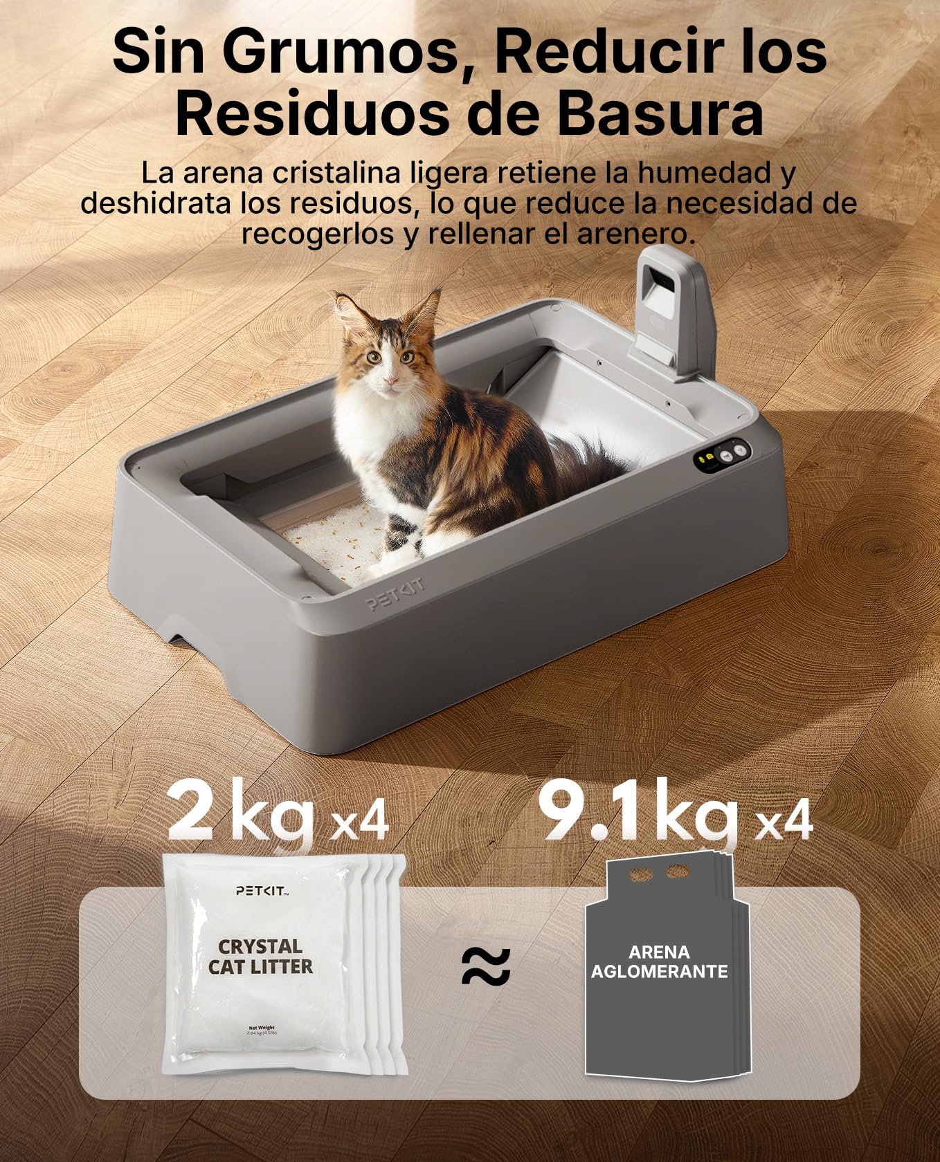 PETKIT Set de Arena Cristalina para Gatos, Monitor de Orina, para PUROBOT Crystal Duo Arenero Gatos Autolimpiable, Recogida Dual de Residuos, Bandeja Reemplazable, Control de Olores, 4 Piezas