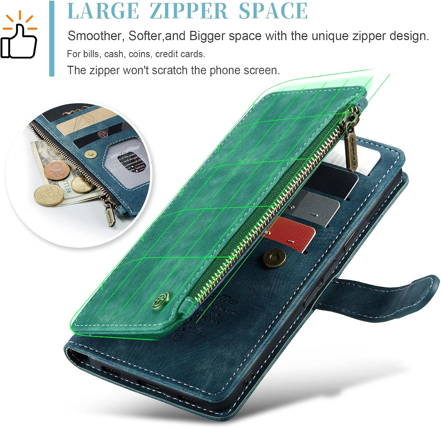 for Google Pixel 8 5G Case, Flip Cover Pixel 8 5G with Card Holder Kickstand Lanyard, Shockproof Leather Wallet with Soft TPU Bumper Anti-Scratch Camera Protector for Men Women 2023, Blue