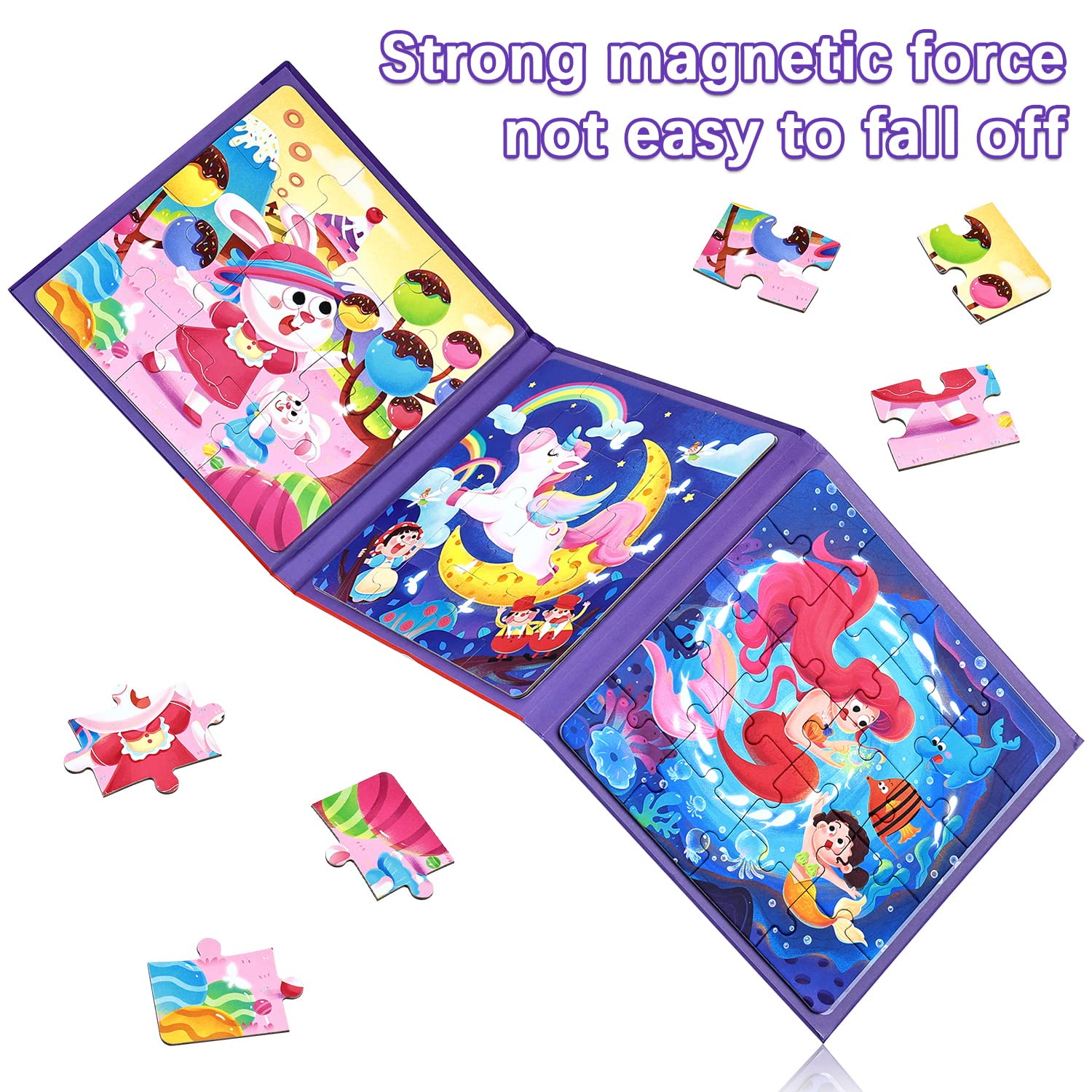 BBLIKE Puzzle Magnetici per Bambini dai 3 Anni in su, Puzzle 3-in-1, Puzzle con Animali Libro per Bambini, Giochi da Viaggio Giocattoli per Bambini di 3 4 5 Anni Ragazzi e Ragazze(unicorno)