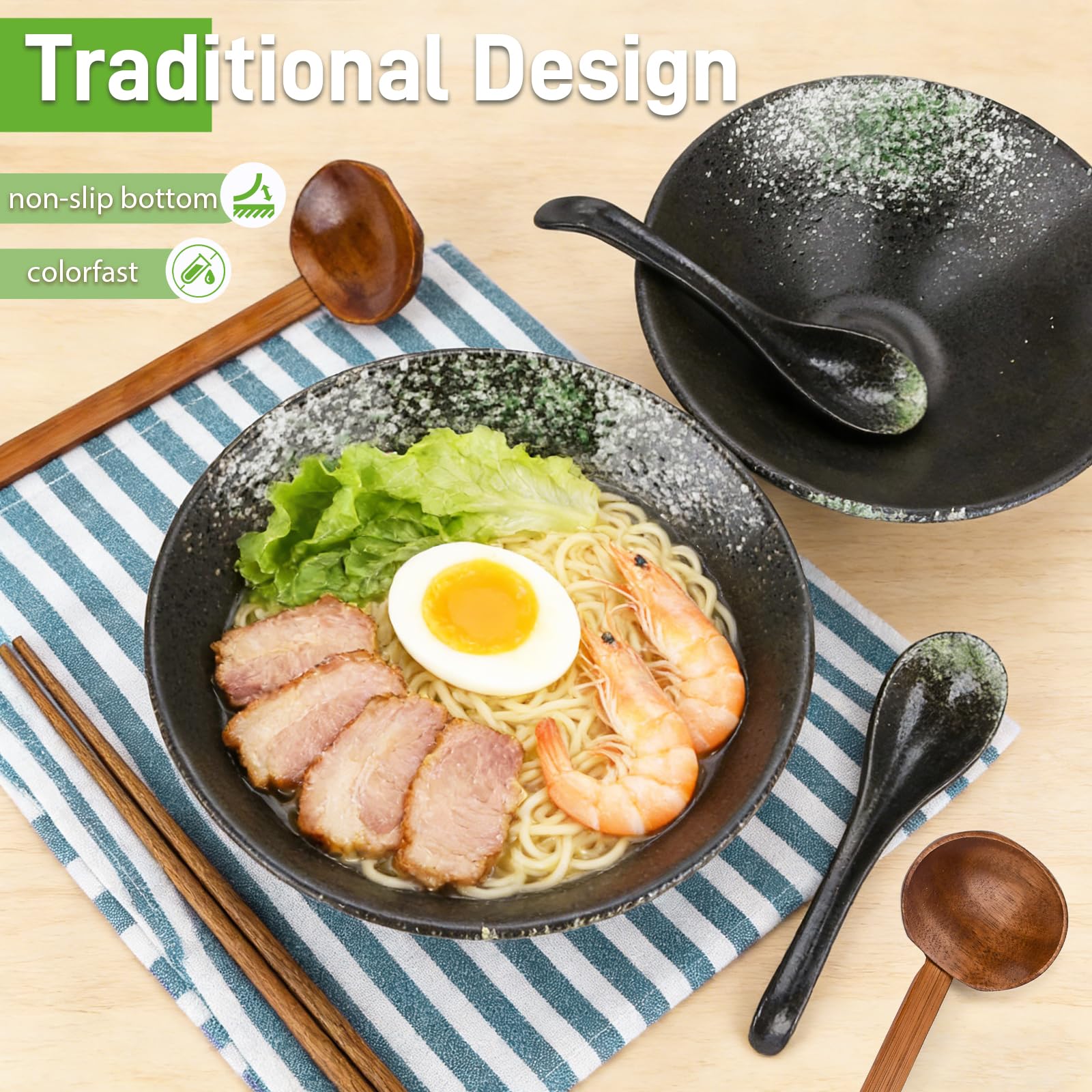 Lavabile in Lavastoviglie Stoviglie,Set Ciotola Ramen in Ceramica 2×1000ML 34oz Ciotola di Pasta Giapponesi,7 Pezzi Ciotole Giapponesi per Ramen per Spaghetti Zuppa di Insalata Snack Bowl Regali