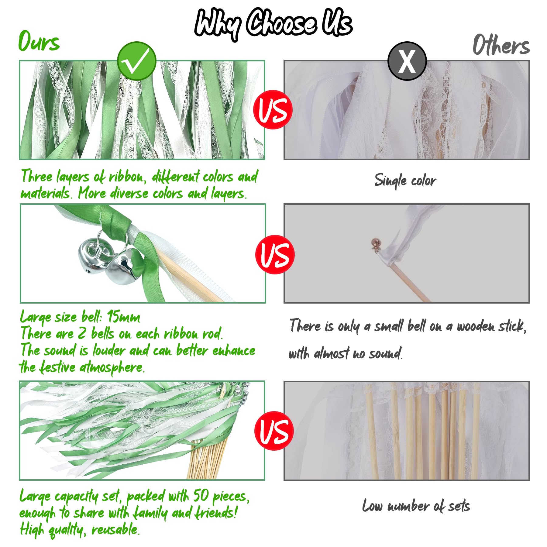 50 Piezas Varitas De Boda,Varitas de Cinta con Campanas,Serpentinas de Cintas de Boda,Serpentinas para Bodas, Magica Cinta Wedding Wands para Cumpleaños, Navidad, Fiestas