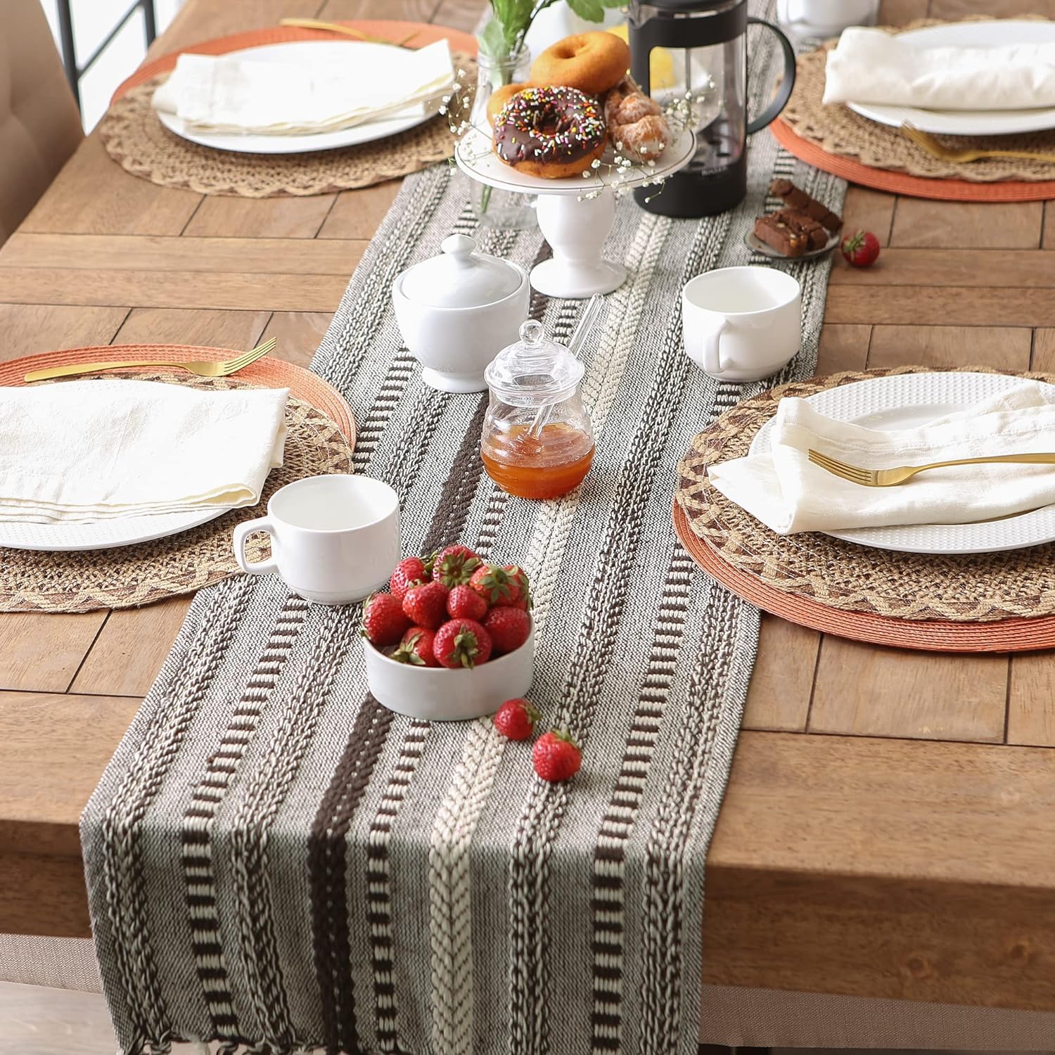 Premium Cotton Designer Table Runner -14x72 Inches (Brown), Elegant Décor for Dining Tables Center Table, Console, Events - Image 3