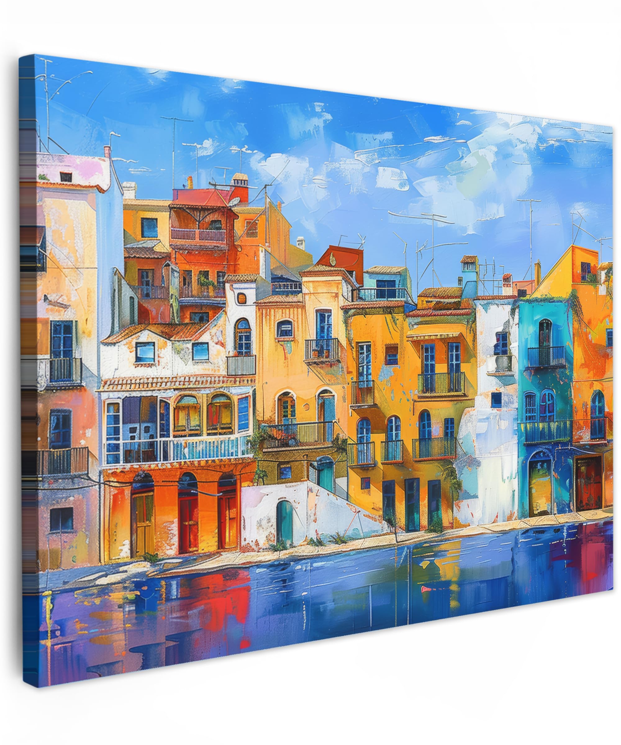 MuchoWow© Canvas Wall Art 31"x24" / 80x60 cm Decor Paintings Print framed on Canvas Pictures for Hallway Architecture - Moat - Art - Modern