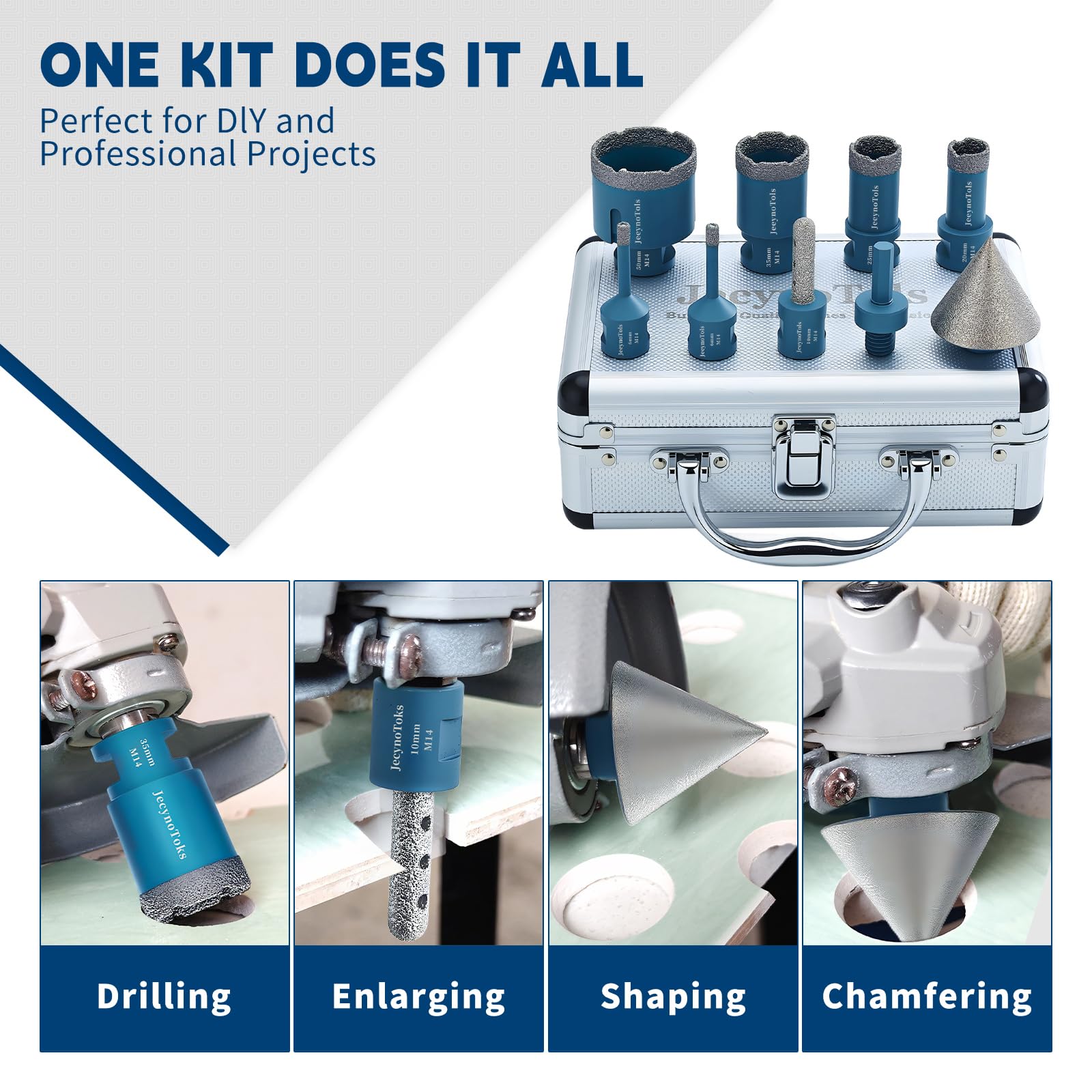 Juego de 9 brocas Diamond Core Drills, 6/6/20/25/35/50 mm y 10 mm Diamond Milling Bit y adaptador de triángulo de 50 mm, para azulejos de cerámica con