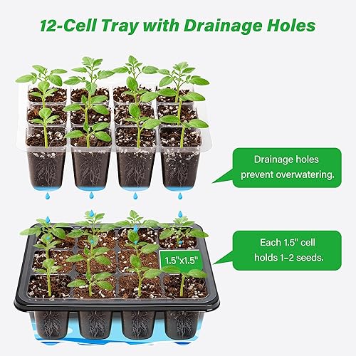 Miniatura 7 de Bonviee Paquete de 5 bandejas de inicio de semillas, kit de iniciación de plantas con cúpula de humedad ajustable y base de invernadero