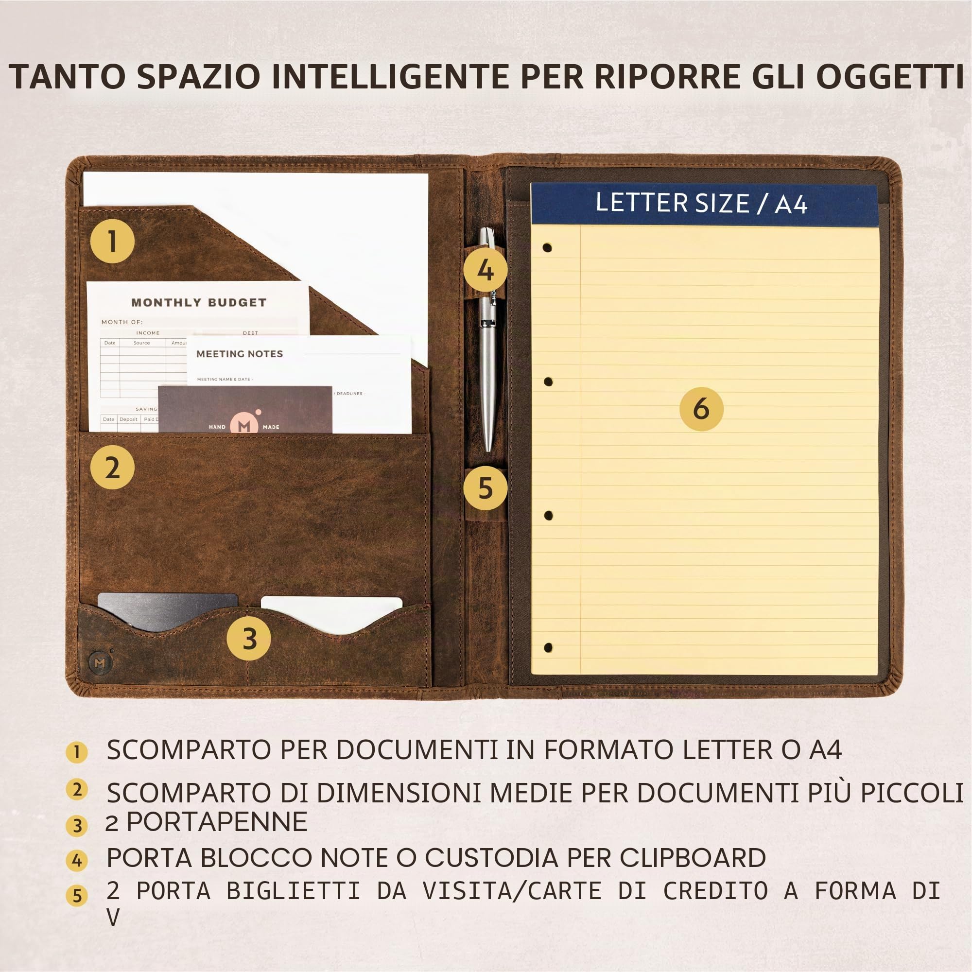 Moonster Cartella Porta Documenti A4 Cartella Portadocumenti e CV con un’Elegante Penna Inclusa – Cartella Portadocumenti con Porta Bigliettini da Visita – Un Regalo Donna o Uomo Perfetto