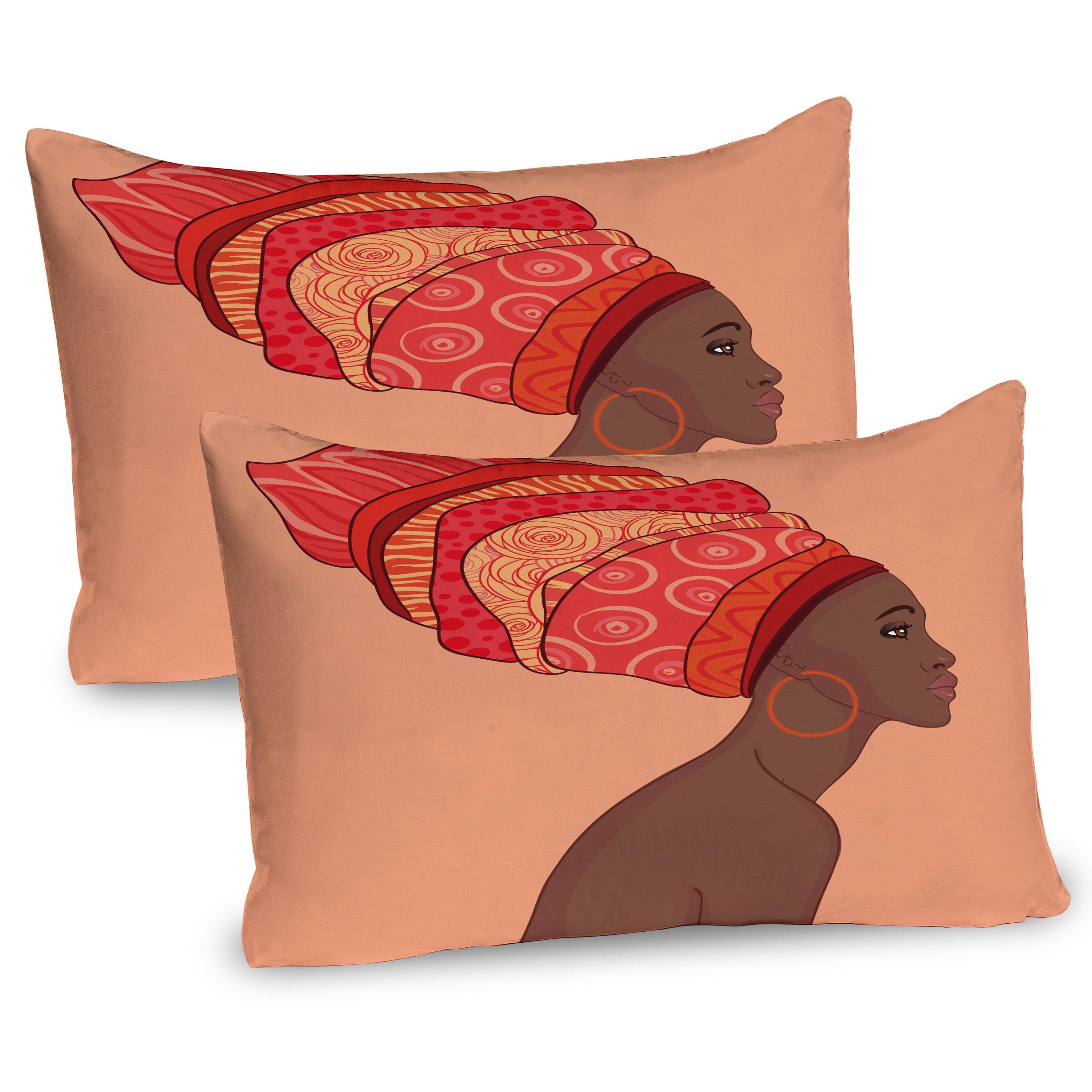 Ambesonne African Pillow Sham Set of 2, Exotic Young Native Girl with Traditional Turban Folk Art, Quality Microfiber Bedding Item for All Seasons, 30