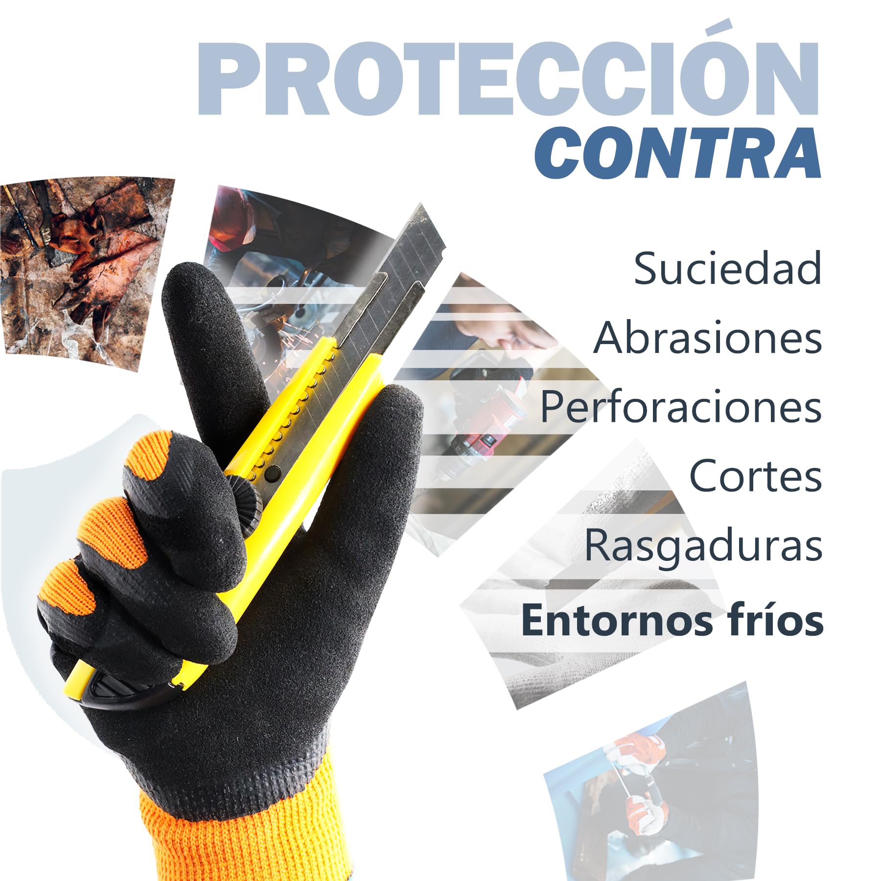 Guantes de Protección CAT2, Guantes de Trabajo Ideales para Invierno en Poliéster y Látex, Guantes para Fontanería, Mecánica, Jardinería, Construcción, Duraderos, Ligeros, Cómodos.