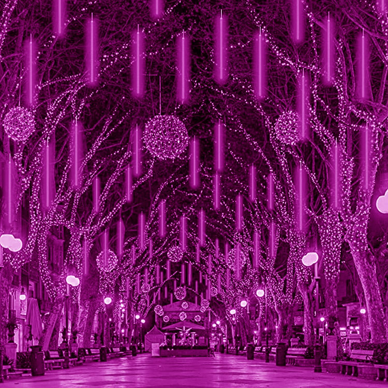 Solar Meteor Shower Lights Outdoor, Waterproof 30cm 10Tubes 240LED Cascading Icicle Falling Raindrop Decorative String Lights Remote for Garden Wedding Party Christmas Decoration (Pink)