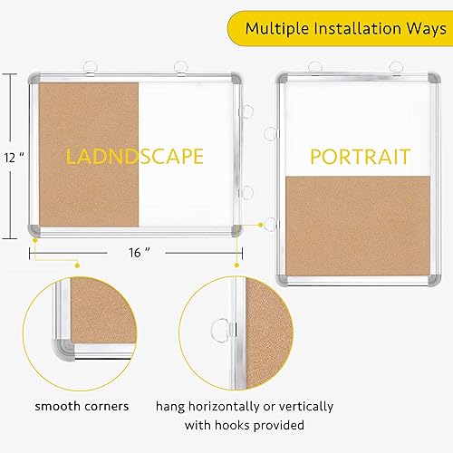 Miniatura 4 de Combinación de pizarra blanca y tablero de corcho, combo de boletines colgantes de 12 x 16 pulgadas para pared con 5 marcadores, 4 imanes y 1