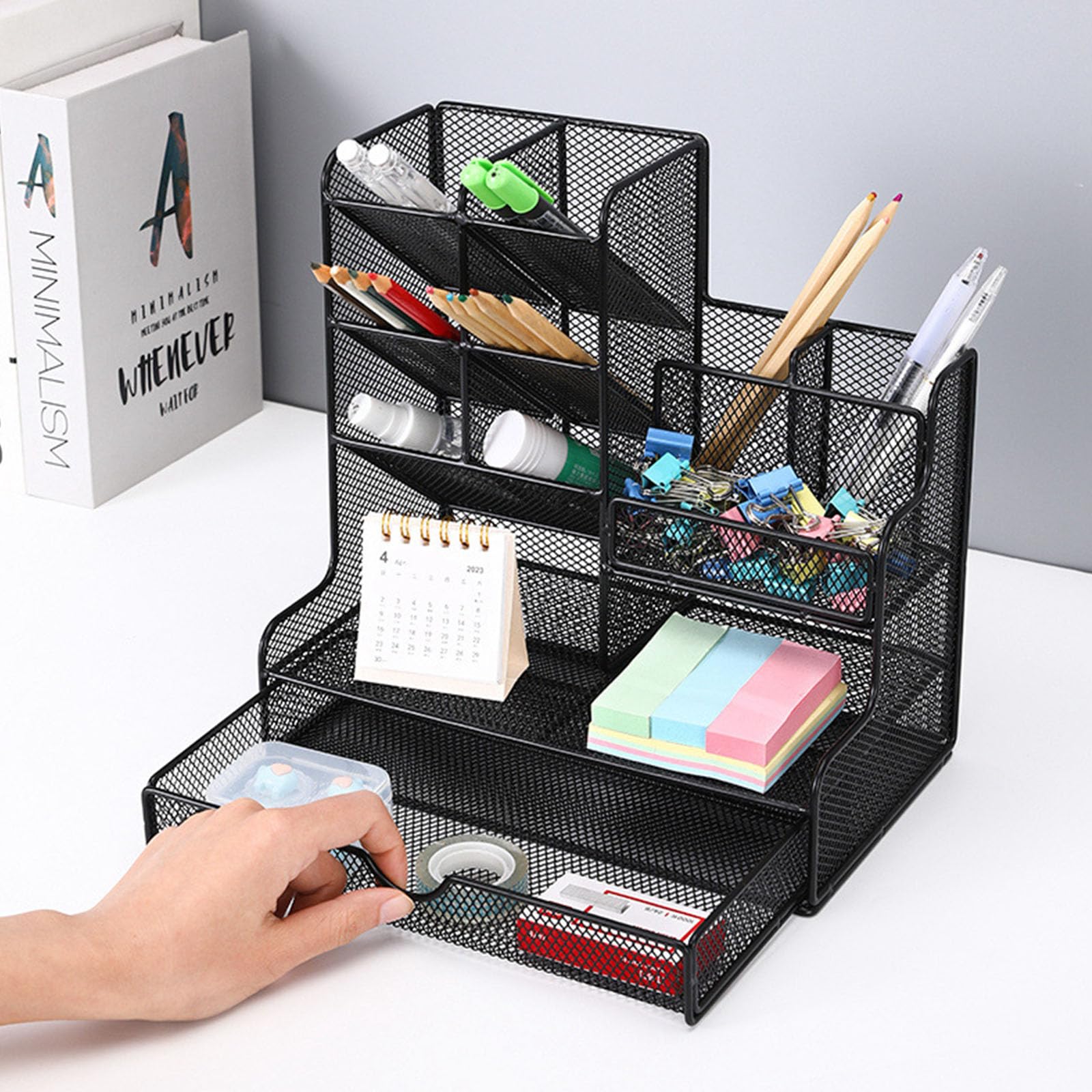 Organizer multifunzione da scrivania da ufficio con 11 scomparti e cassetto scorrevole portapenne salvaspazio